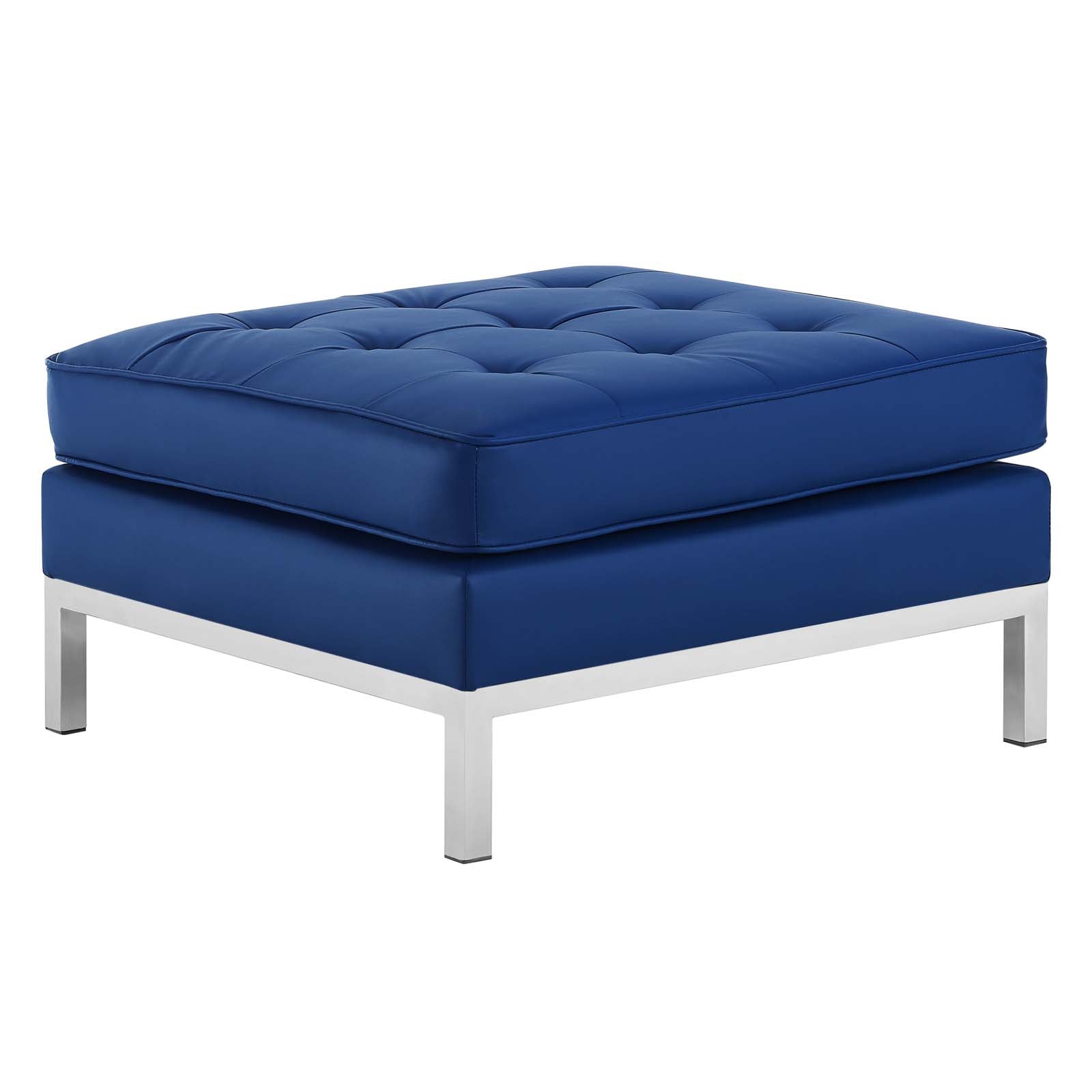 Modway Ottomans & Stools - Loft Tufted Upholstered Faux Leather Ottoman Silver Navy