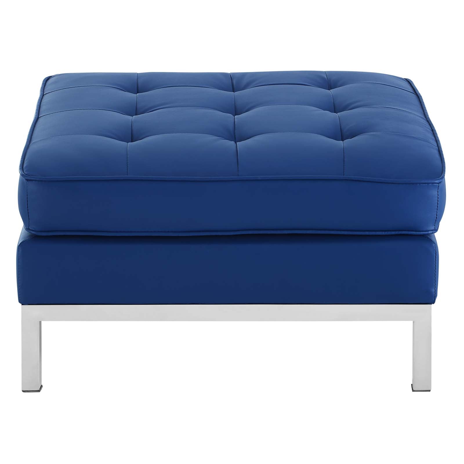Modway Ottomans & Stools - Loft Tufted Upholstered Faux Leather Ottoman Silver Navy