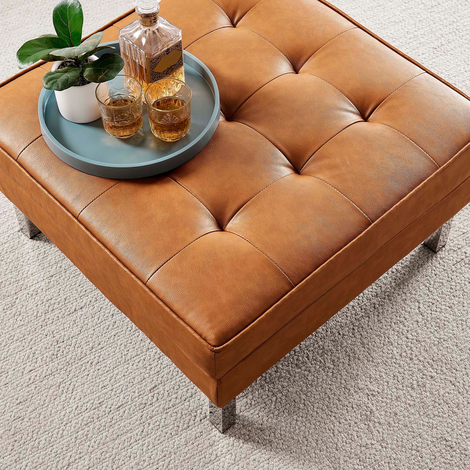 Modway Ottomans & Stools - Loft Ottoman Silver & Tan