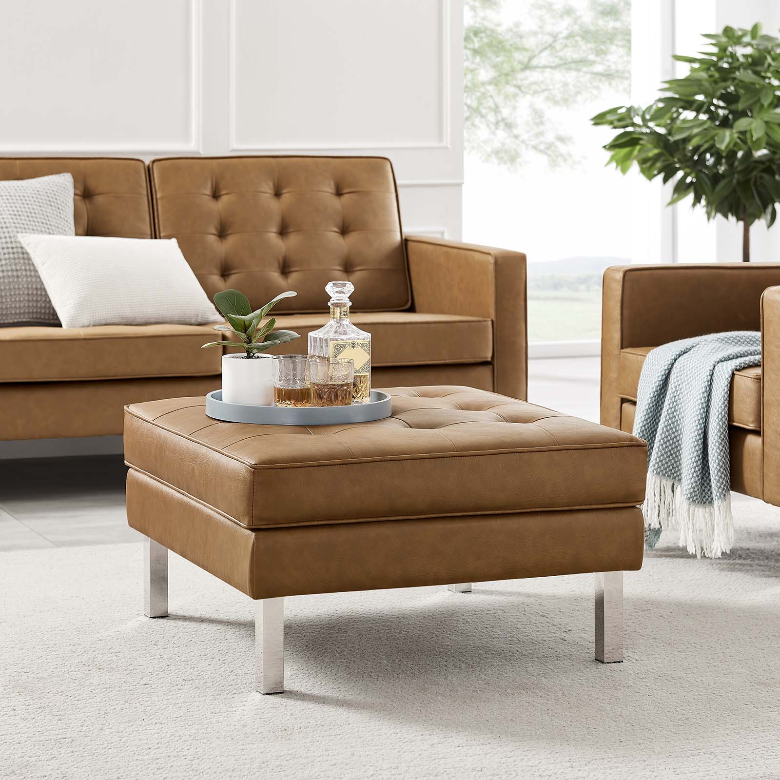 Modway Ottomans & Stools - Loft Ottoman Silver & Tan
