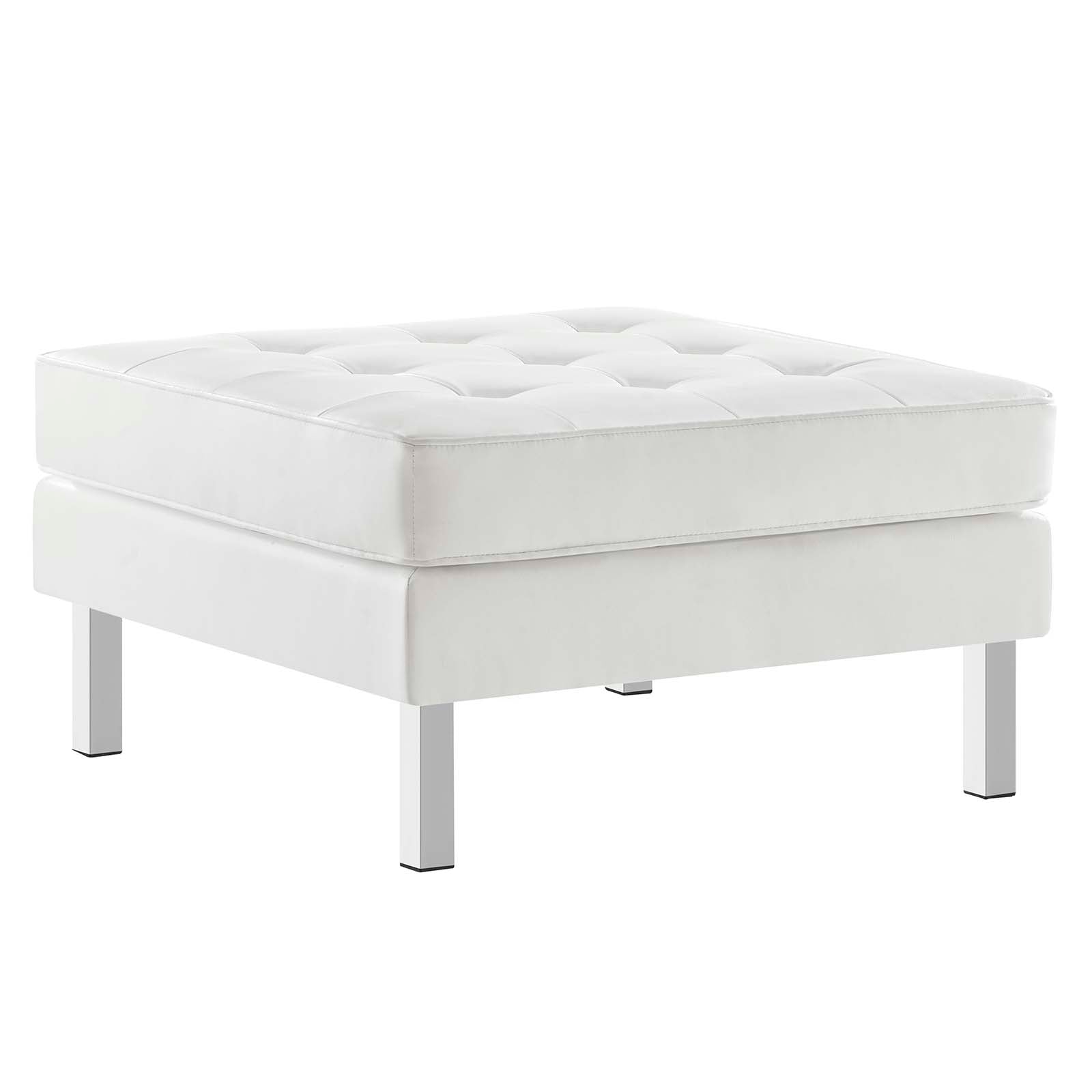Modway Ottomans & Stools - Loft Tufted Upholstered Faux Leather Ottoman Silver White