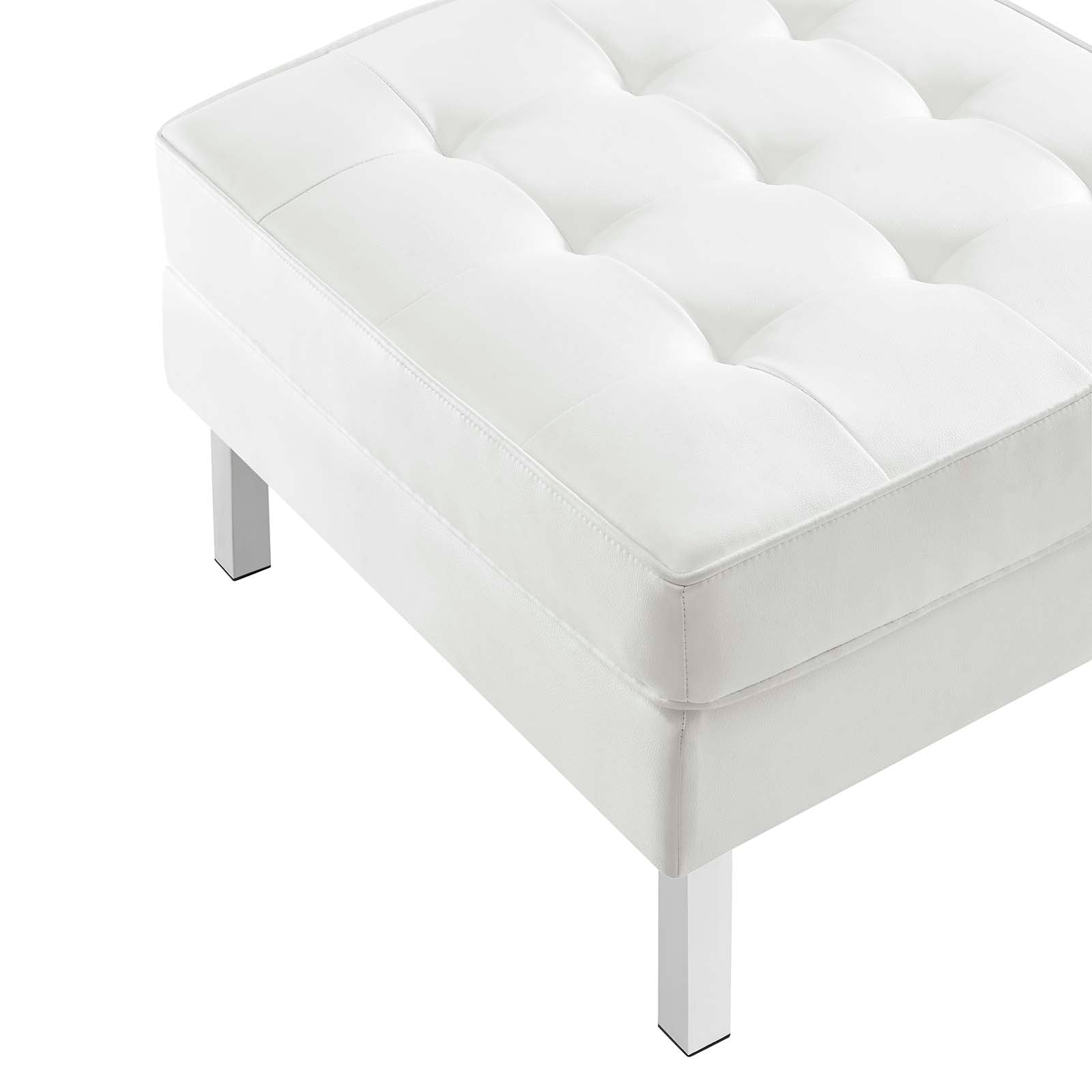 Modway Ottomans & Stools - Loft Tufted Upholstered Faux Leather Ottoman Silver White