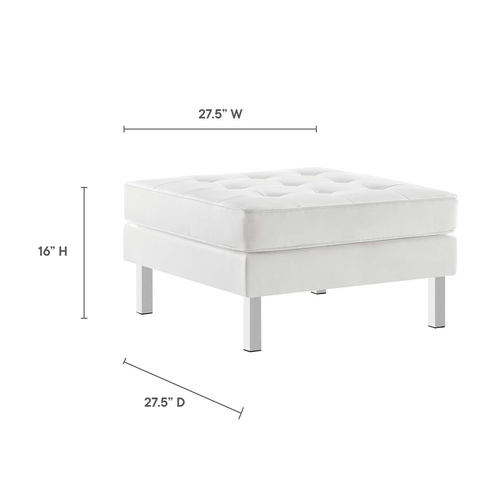 Modway Ottomans & Stools - Loft Tufted Upholstered Faux Leather Ottoman Silver White