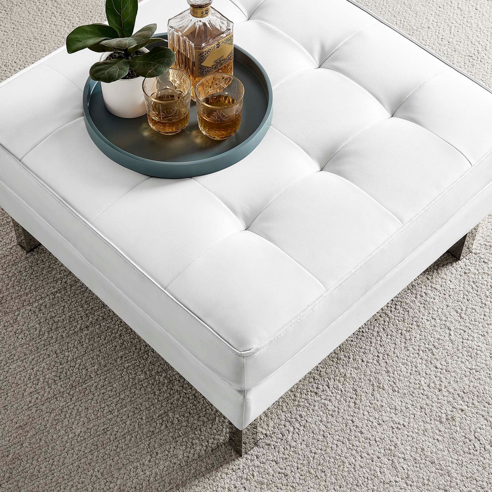 Modway Ottomans & Stools - Loft Tufted Upholstered Faux Leather Ottoman Silver White