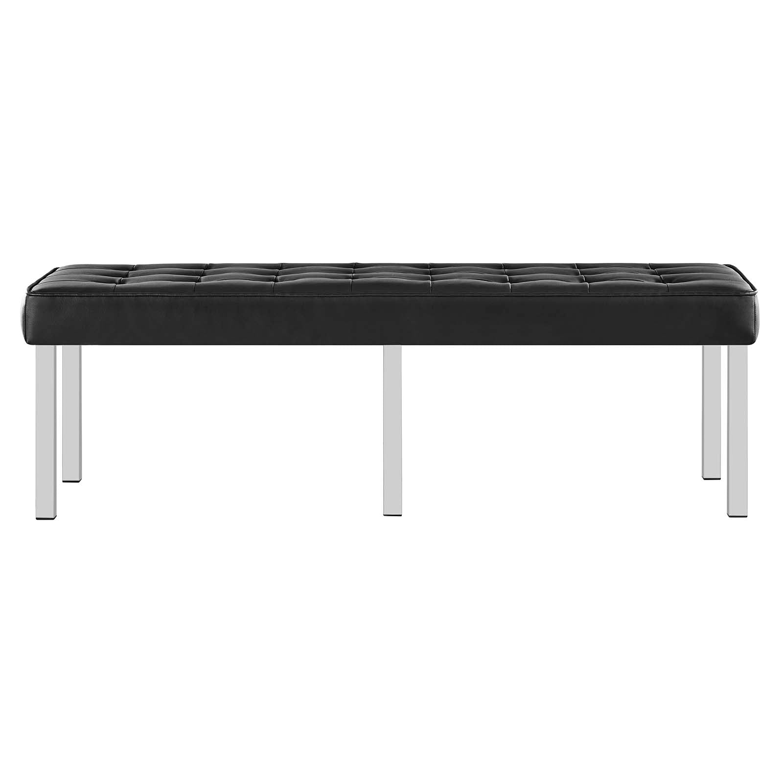 Modway Benches - Loft Tufted Large Upholstered Faux Leather Bench Silver Black