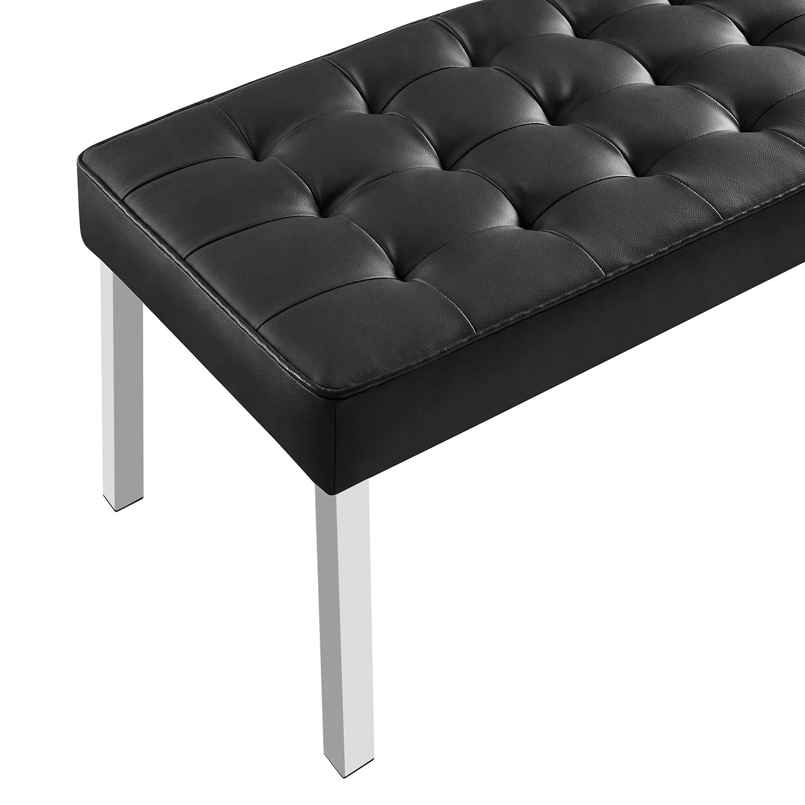 Modway Benches - Loft Tufted Large Upholstered Faux Leather Bench Silver Black