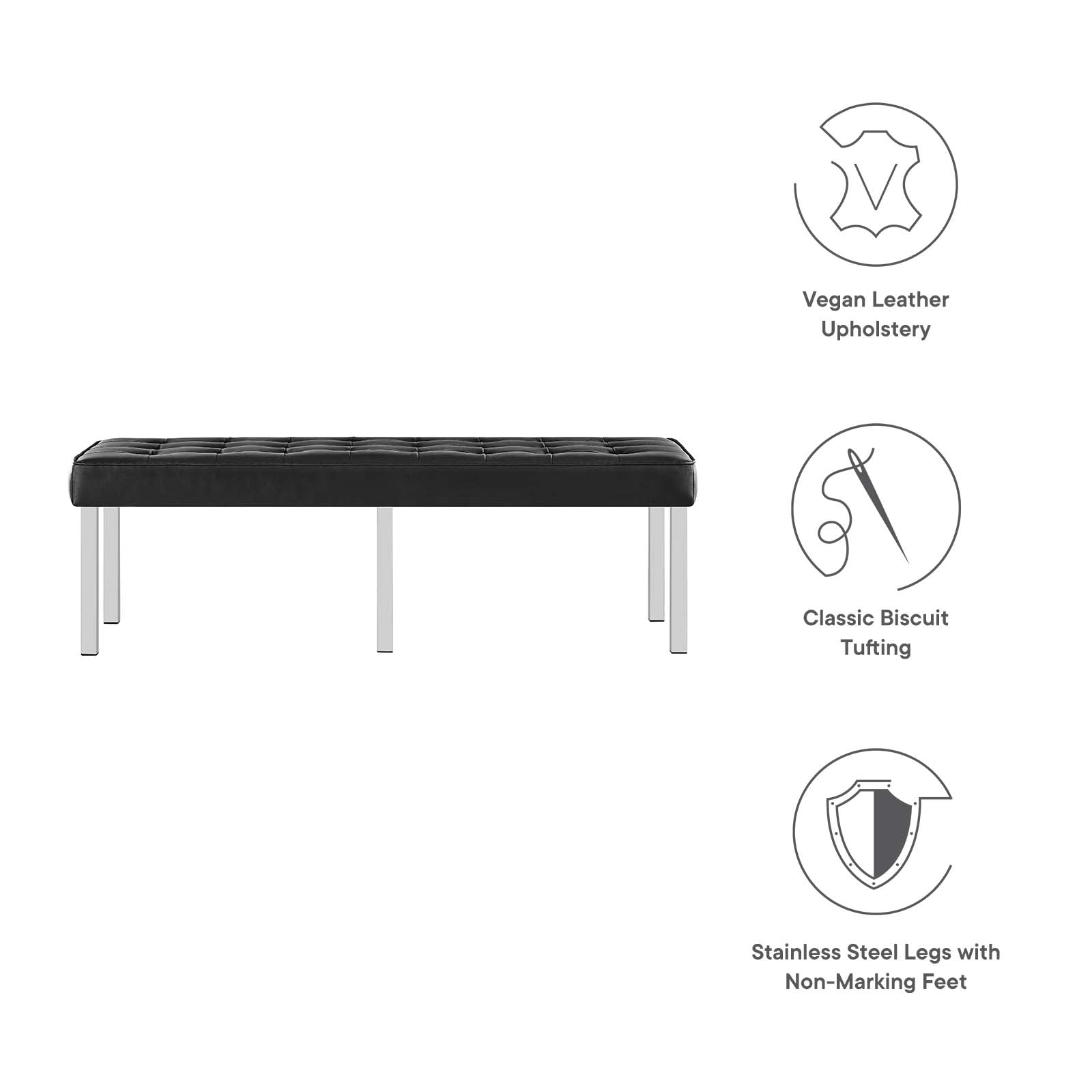 Modway Benches - Loft Tufted Large Upholstered Faux Leather Bench Silver Black
