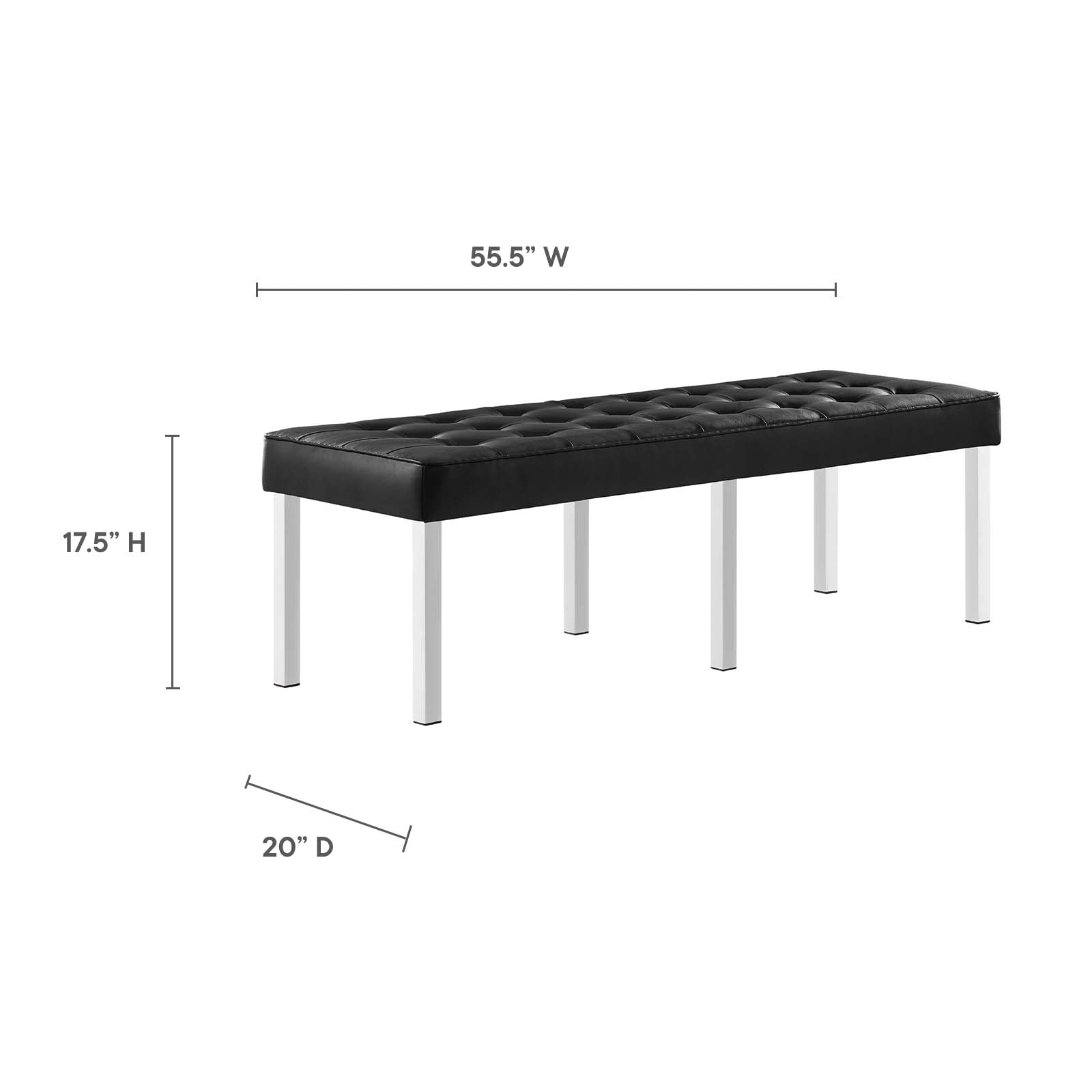Modway Benches - Loft Tufted Large Upholstered Faux Leather Bench Silver Black
