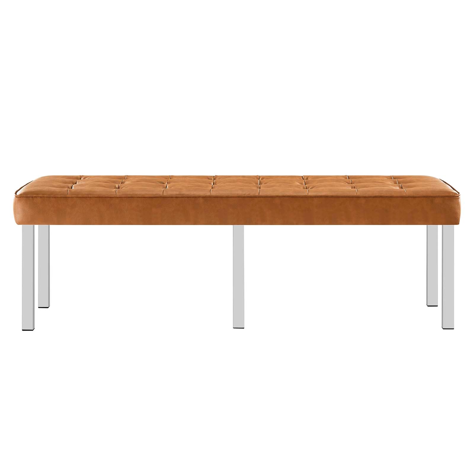 Modway Benches - Loft Tufted Large Upholstered Faux Leather Bench Silver Tan