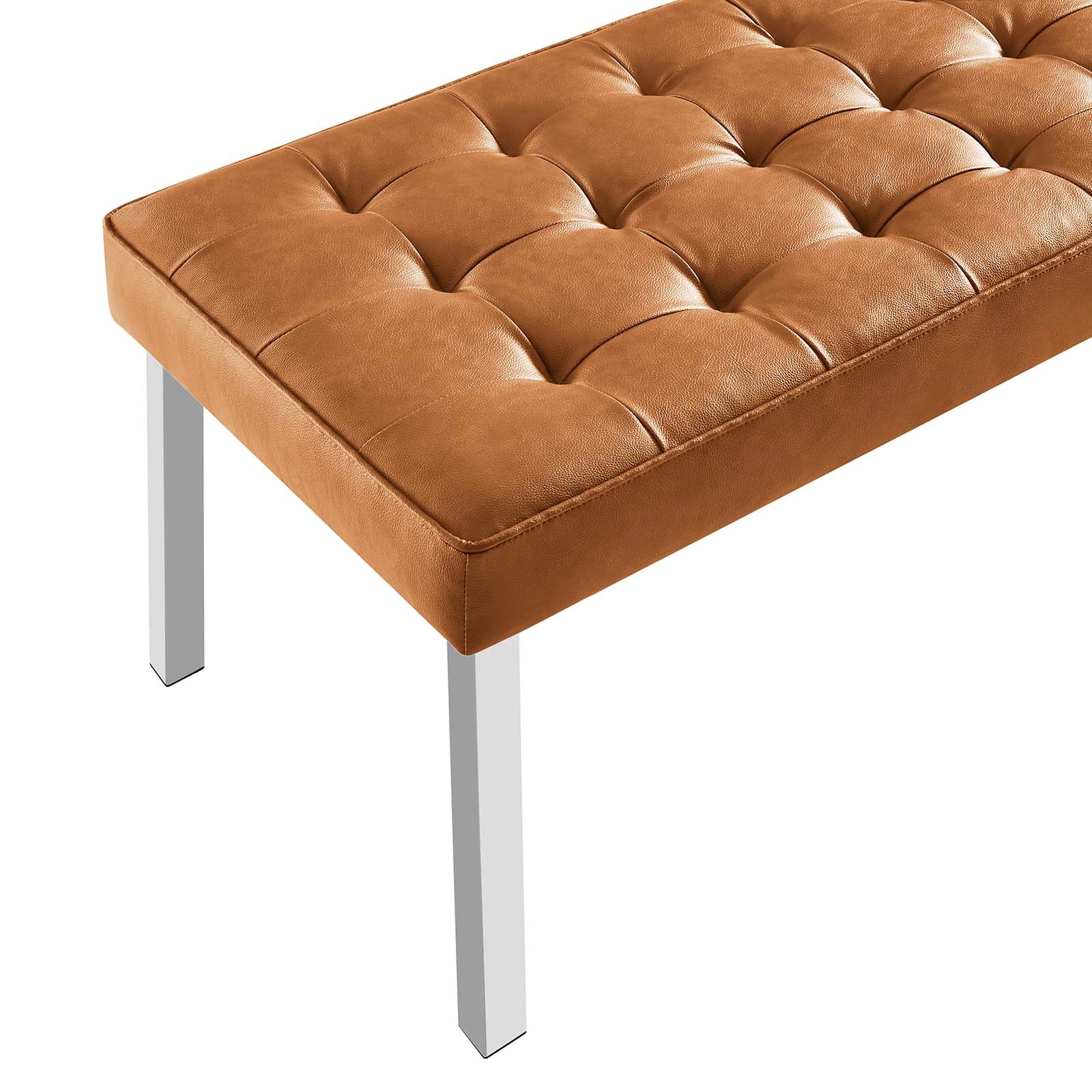 Modway Benches - Loft Tufted Large Upholstered Faux Leather Bench Silver Tan