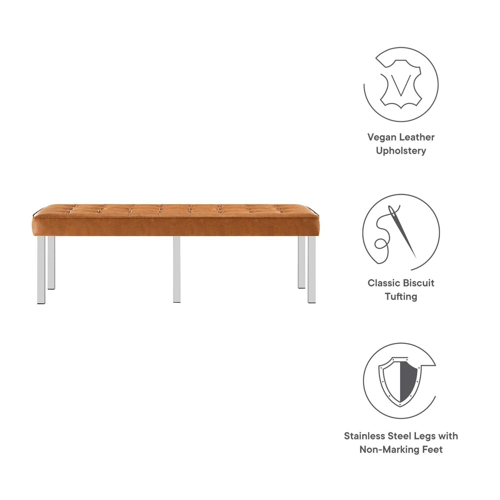 Modway Benches - Loft Tufted Large Upholstered Faux Leather Bench Silver Tan