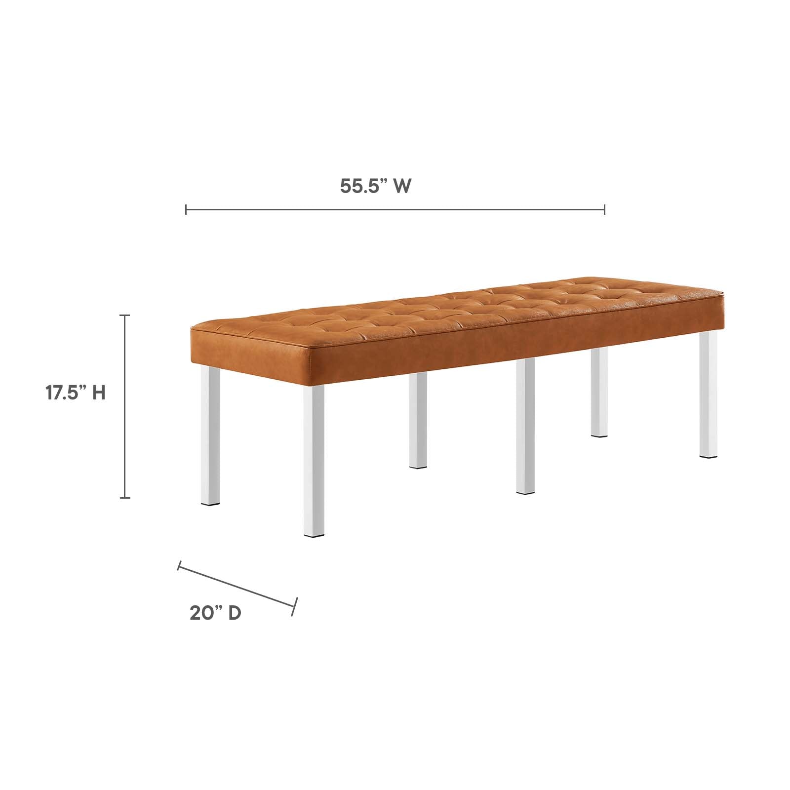 Modway Benches - Loft Tufted Large Upholstered Faux Leather Bench Silver Tan