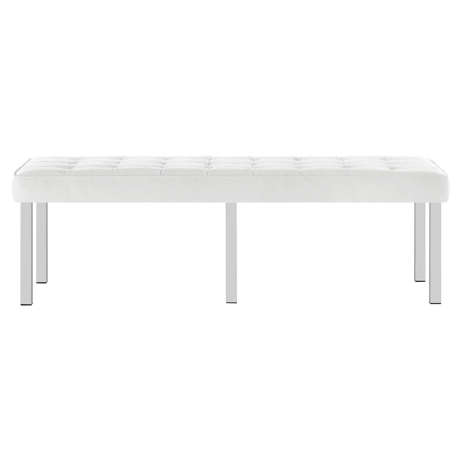 Modway Benches - Loft Tufted Large Upholstered Faux Leather Bench Silver White