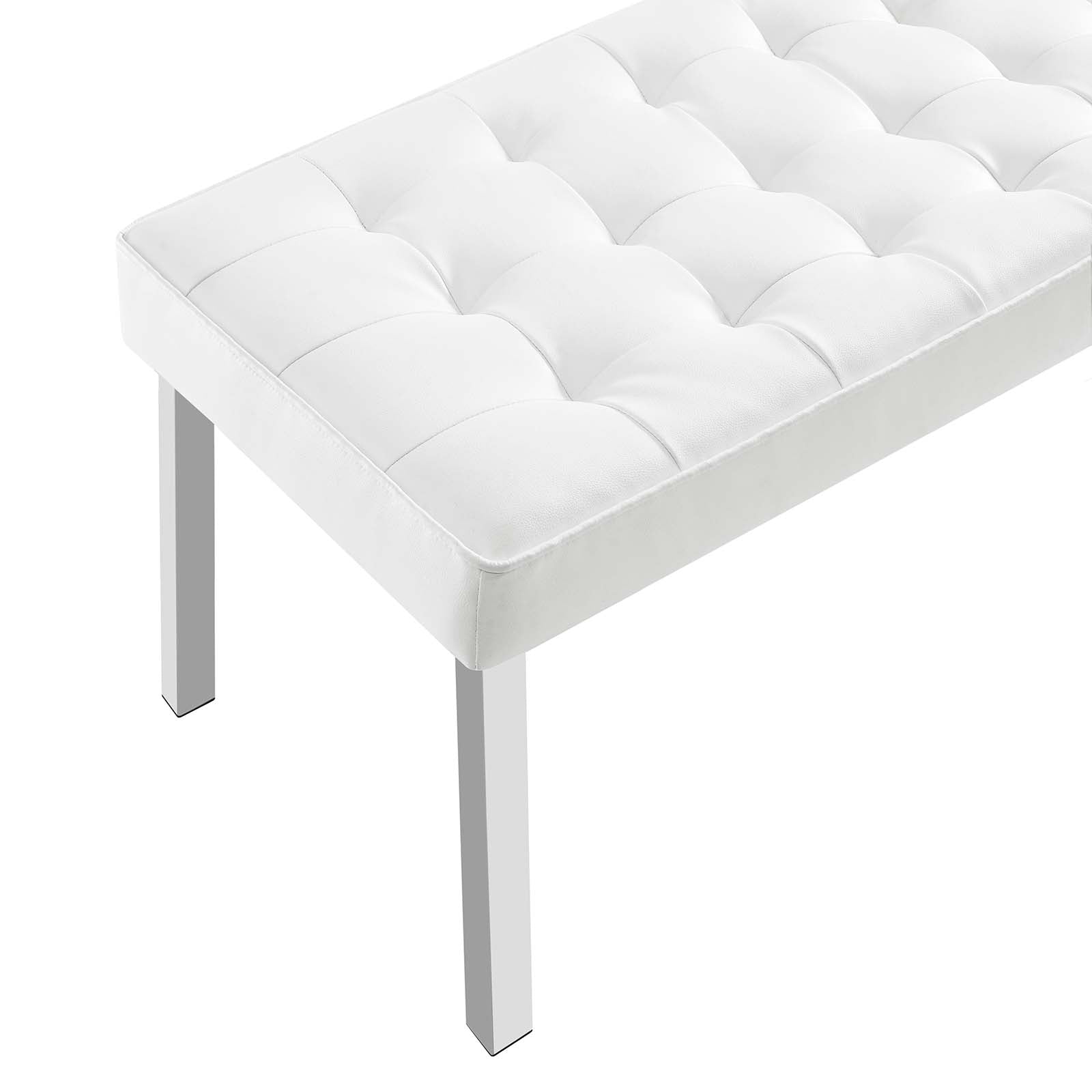 Modway Benches - Loft Tufted Large Upholstered Faux Leather Bench Silver White