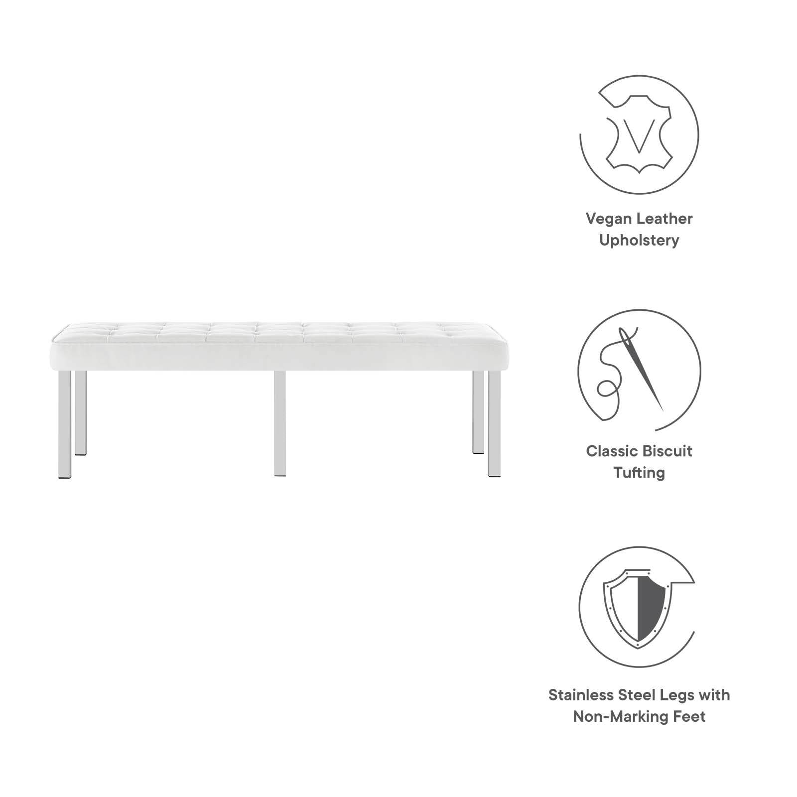Modway Benches - Loft Tufted Large Upholstered Faux Leather Bench Silver White