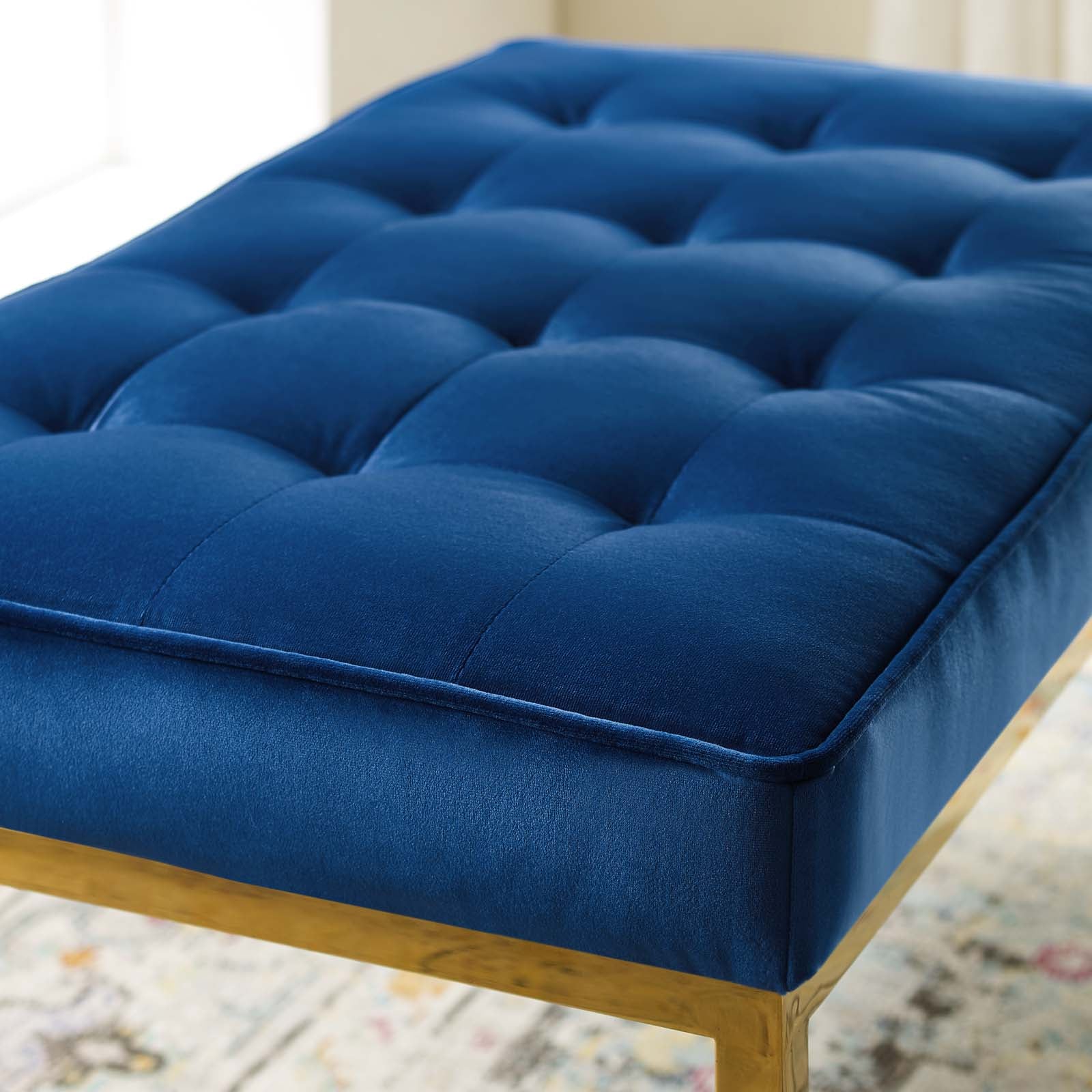 Modway Benches - Loft Gold Stainless Steel Leg Medium Performance Velvet Bench Gold Navy