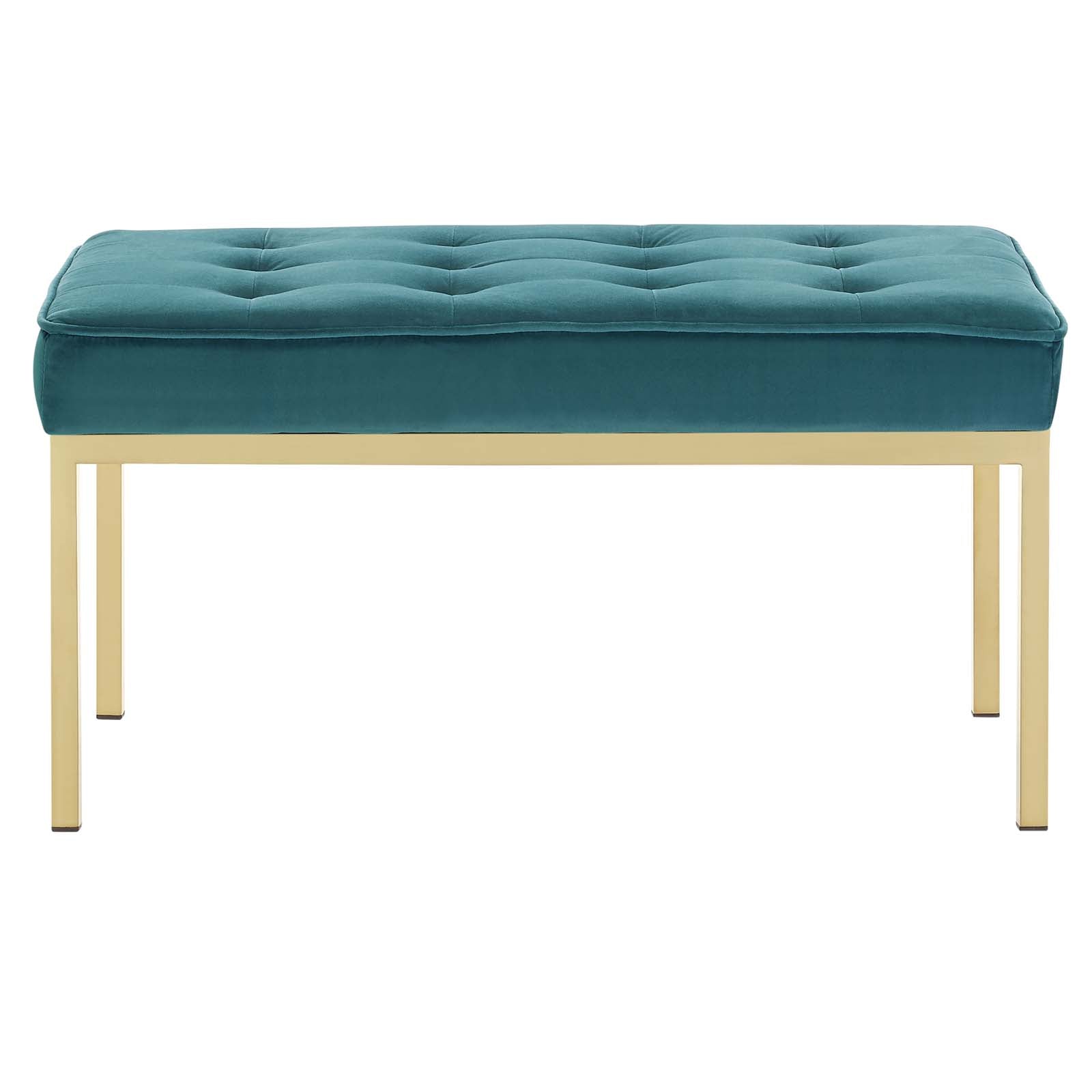 Modway Benches - Loft Gold Stainless Steel Leg Medium Performance Velvet Bench Gold Teal