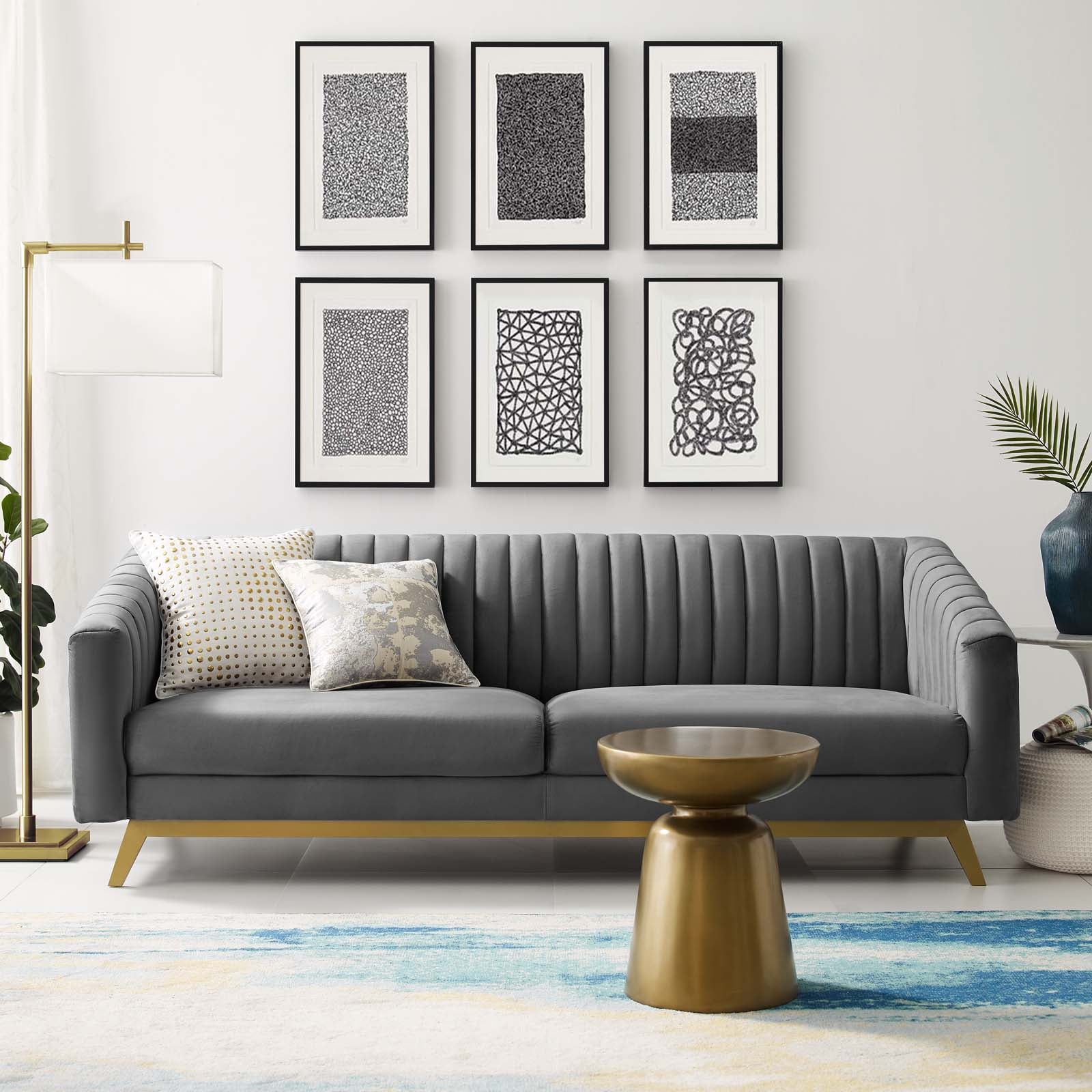 Modway Sofas & Couches - Valiant Vertical Channel Tufted Performance Velvet Sofa Gray