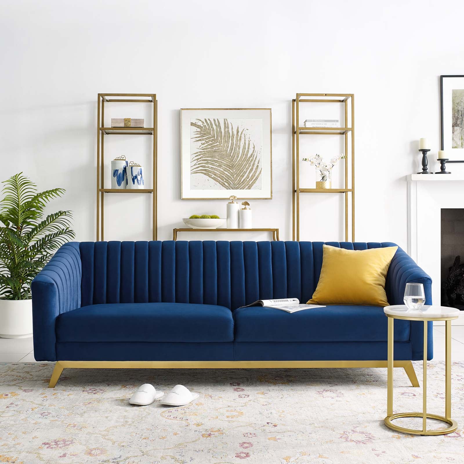 Modway Sofas & Couches - Valiant Vertical Channel Tufted Performance Velvet Sofa Navy
