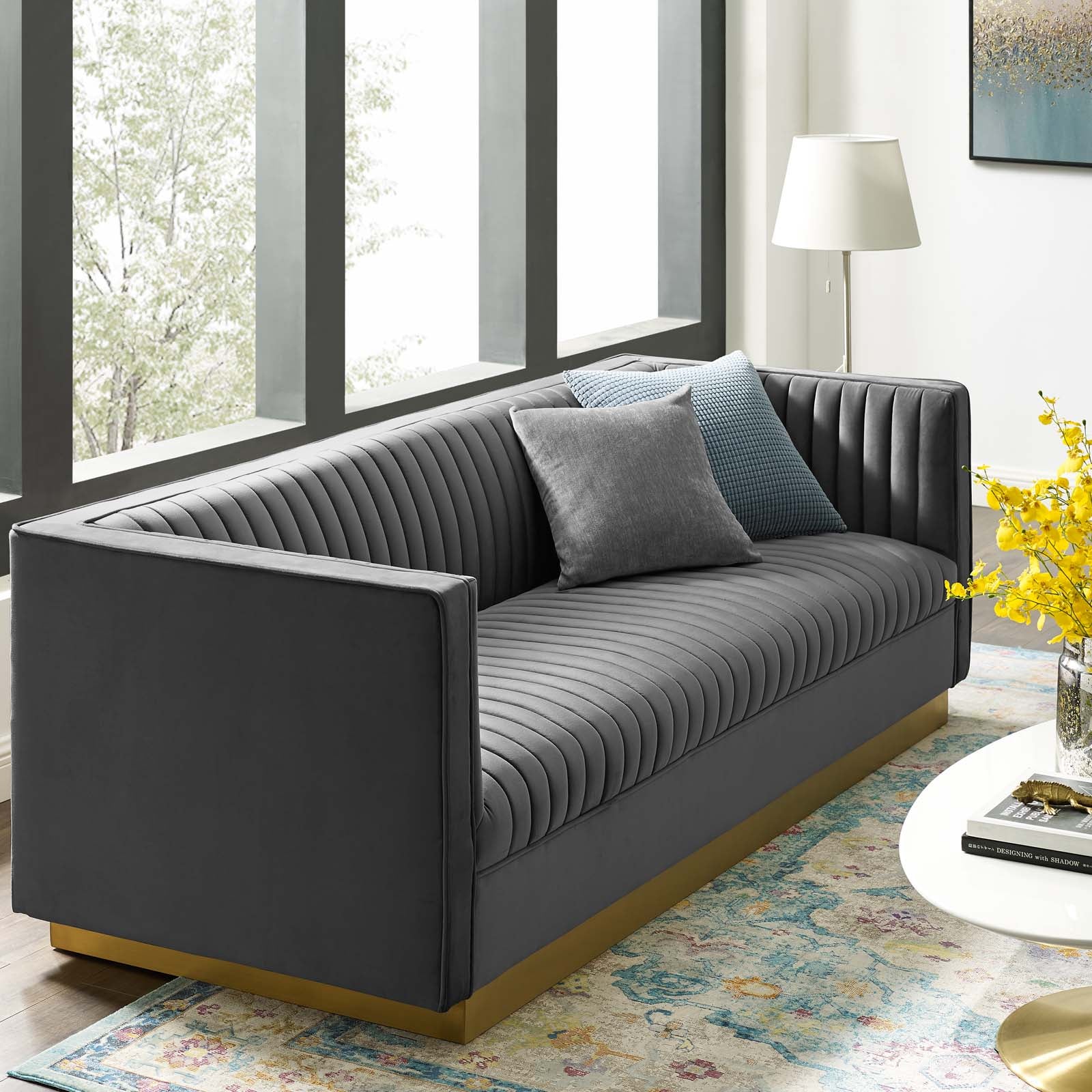 Modway Sofas & Couches - Sanguine Vertical Channel Tufted Performance Velvet Sofa Gray