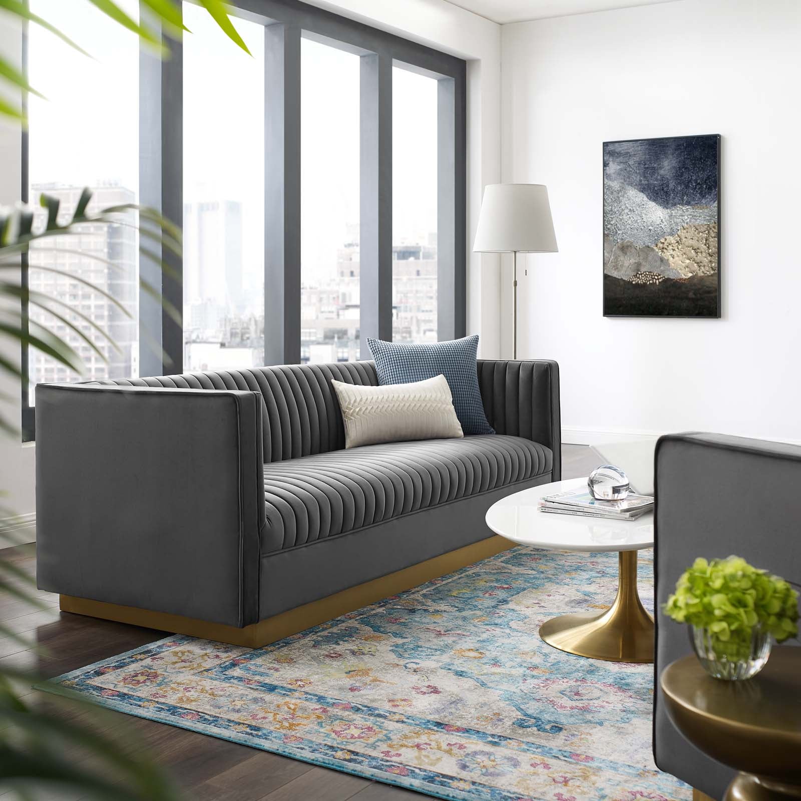 Modway Sofas & Couches - Sanguine Vertical Channel Tufted Performance Velvet Sofa Gray