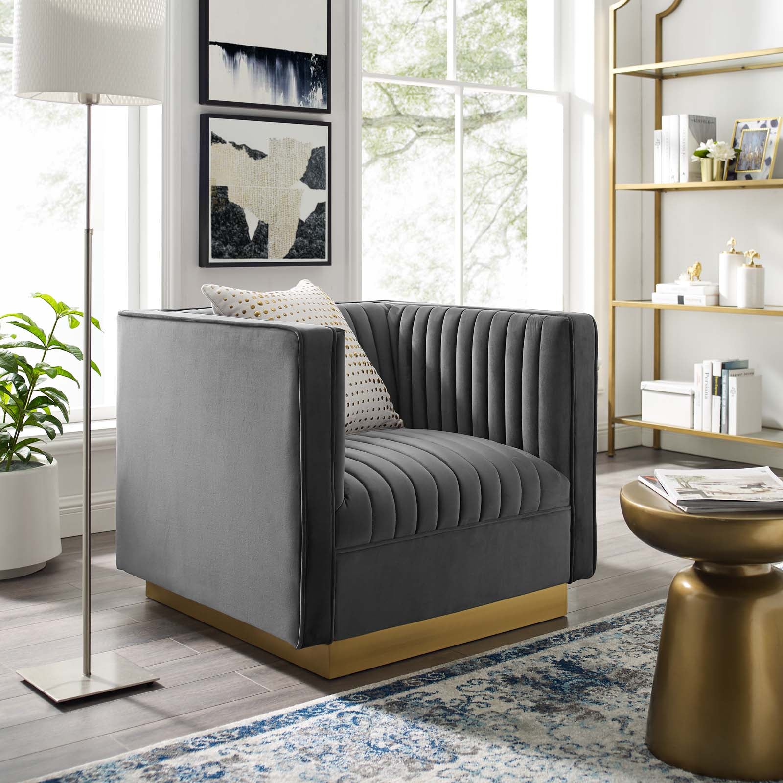 Modway Accent Chairs - Sanguine Vertical Channel Tufted Accent Performance Velvet Armchair Gray