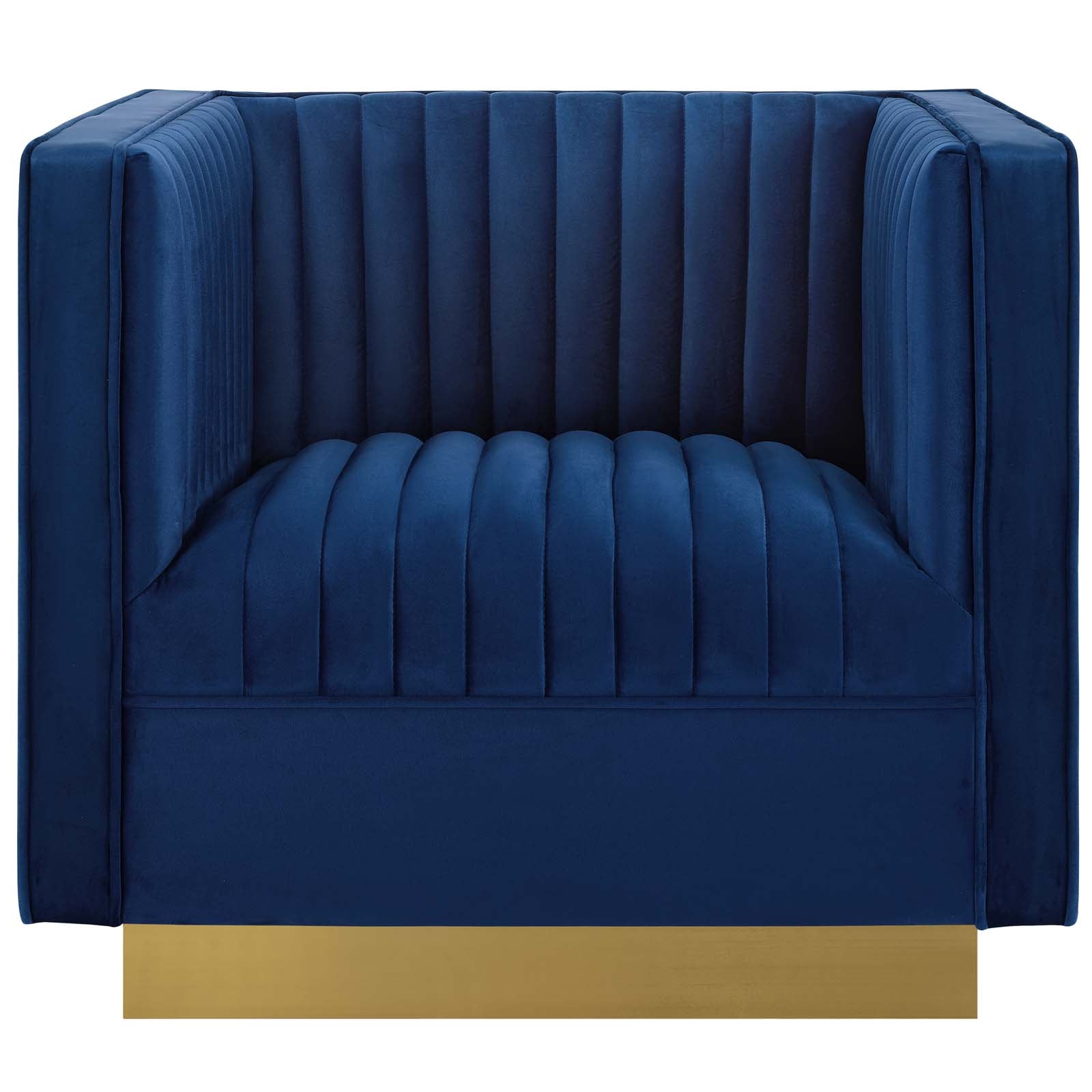 Modway Accent Chairs - Sanguine Vertical Channel Tufted Accent Performance Velvet Armchair Navy
