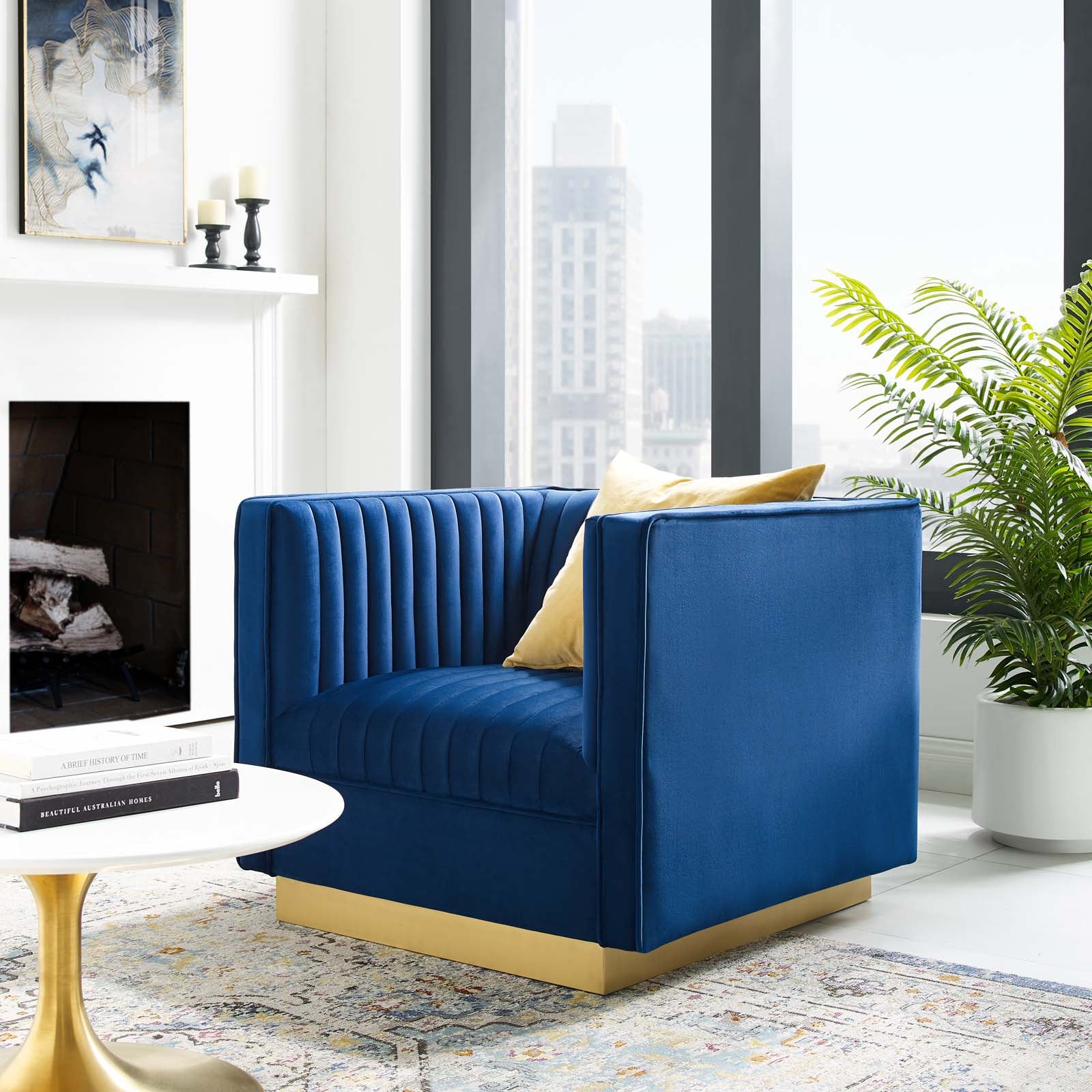 Modway Accent Chairs - Sanguine Vertical Channel Tufted Accent Performance Velvet Armchair Navy