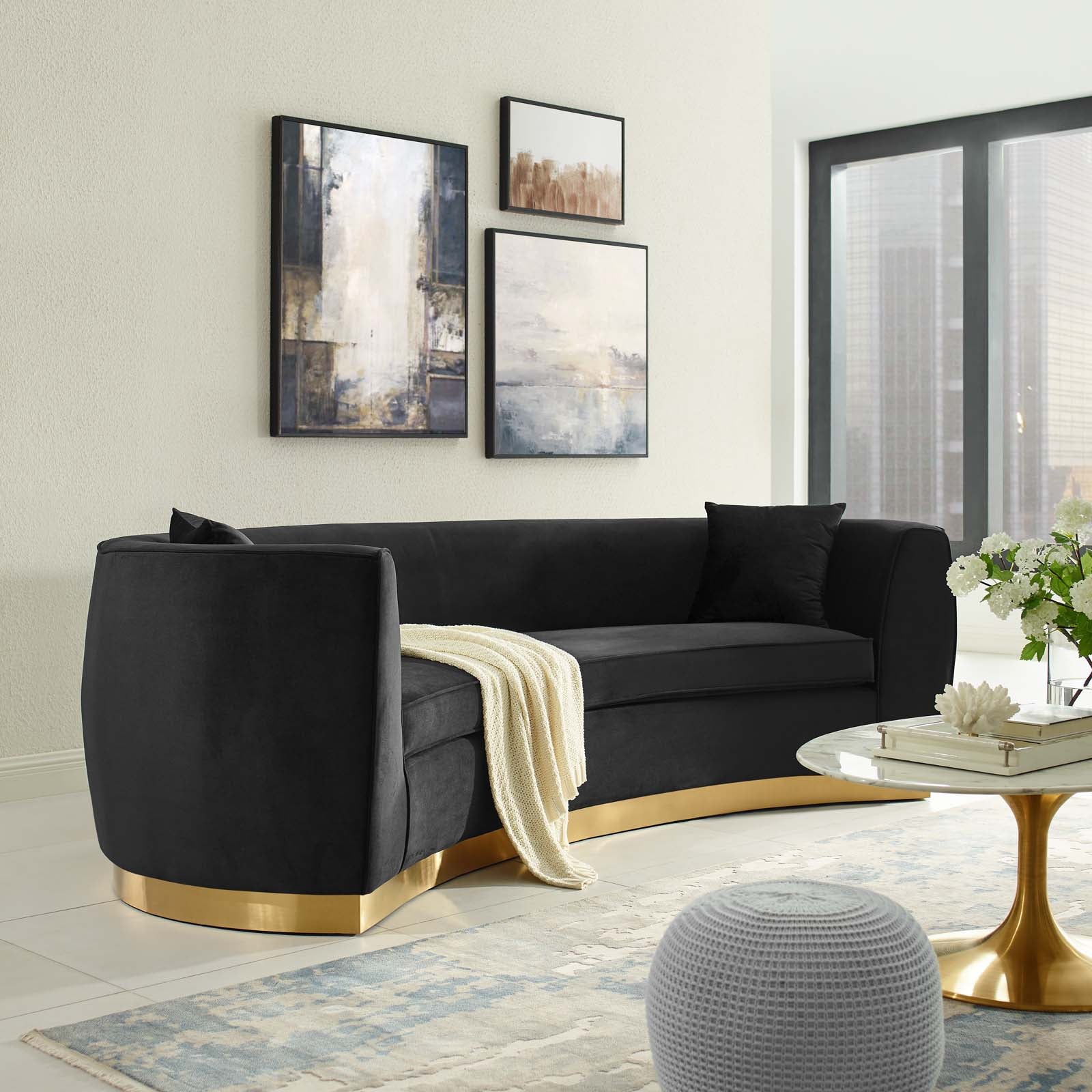 Modway Sofas & Couches - Resolute Curved Performance Velvet Sofa Black