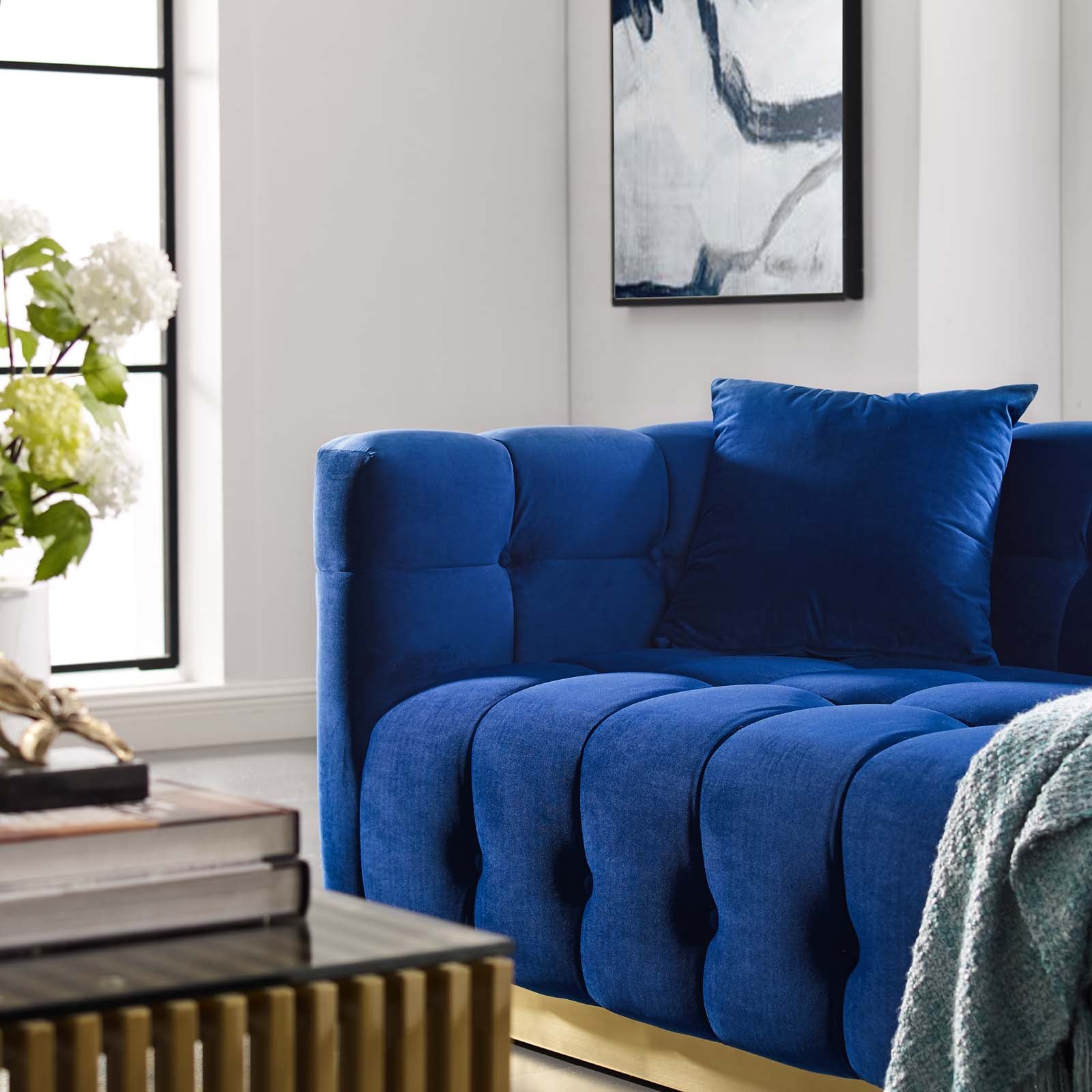 Modway Sofas & Couches - Vivacious Biscuit Tufted Performance Velvet Sofa Navy
