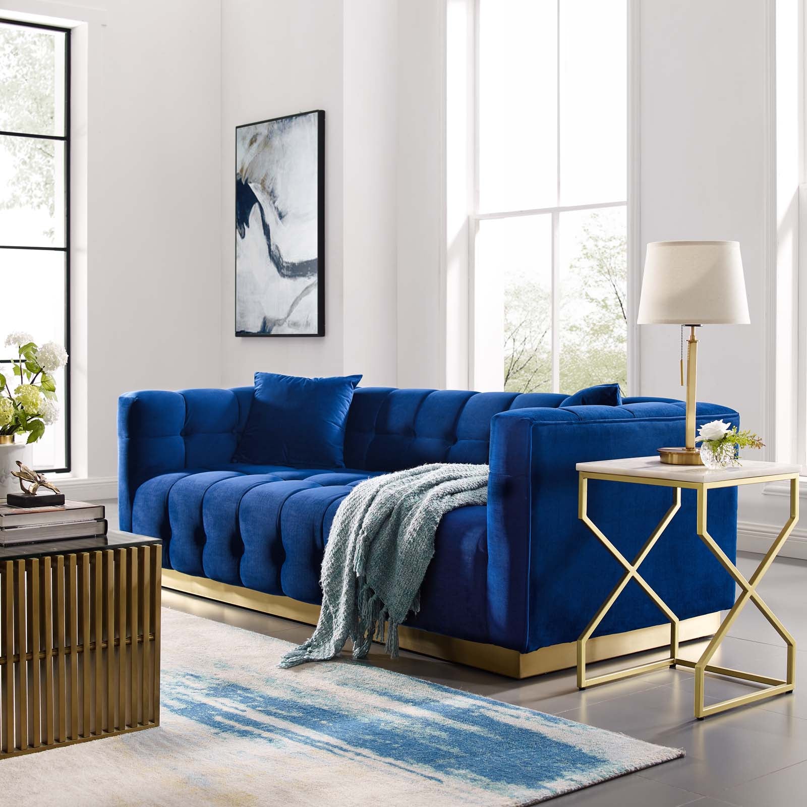 Modway Sofas & Couches - Vivacious Biscuit Tufted Performance Velvet Sofa Navy