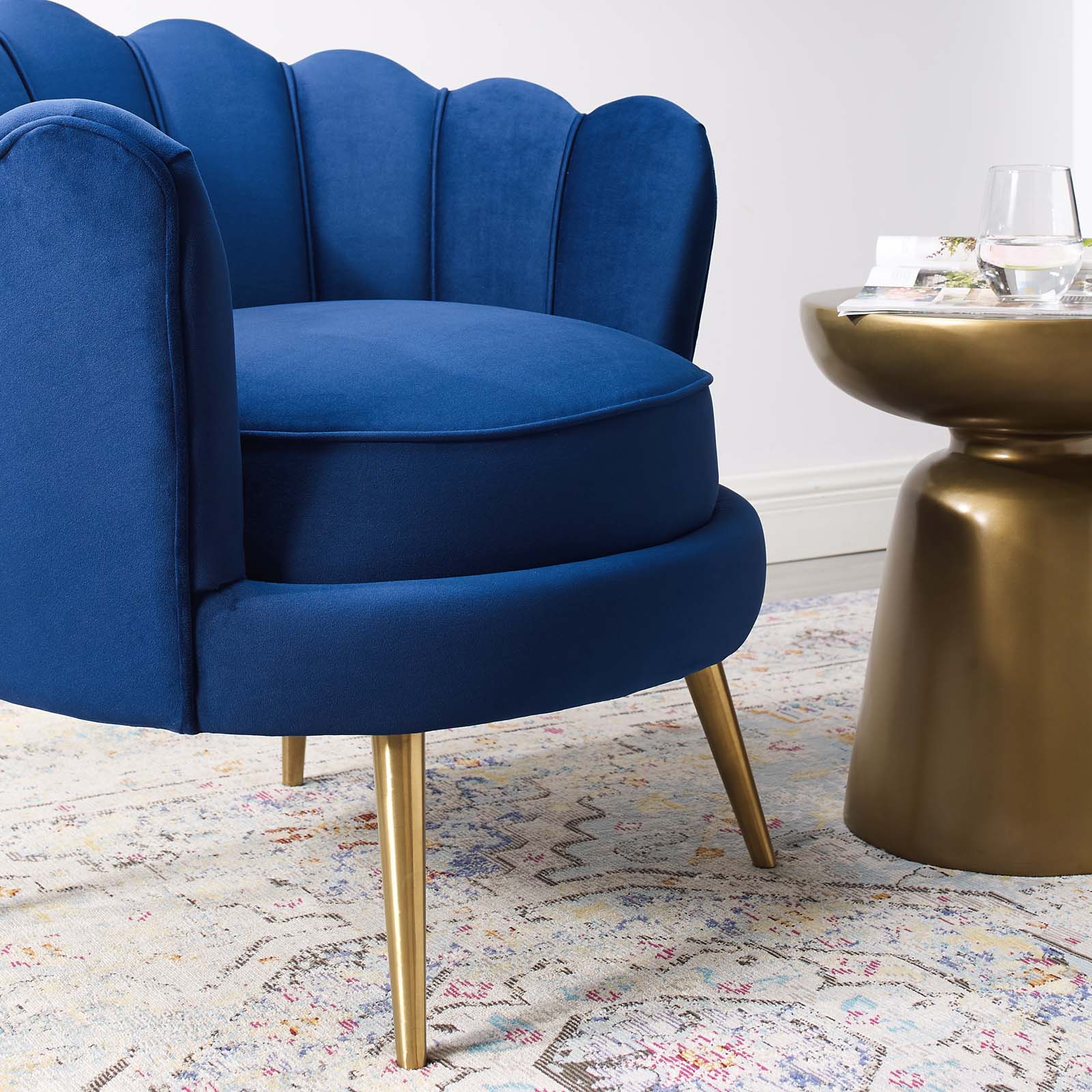 Modway Chairs - Admire Scalloped Edge Performance Velvet Accent Armchair Navy