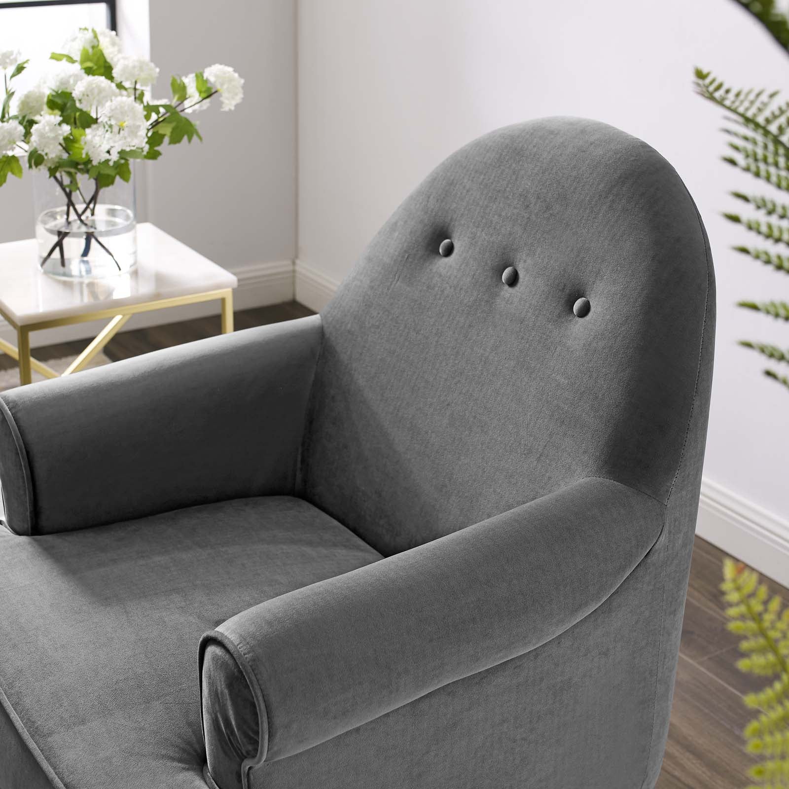 Revive Tufted Button Accent Performance Velvet Armchair Gray
