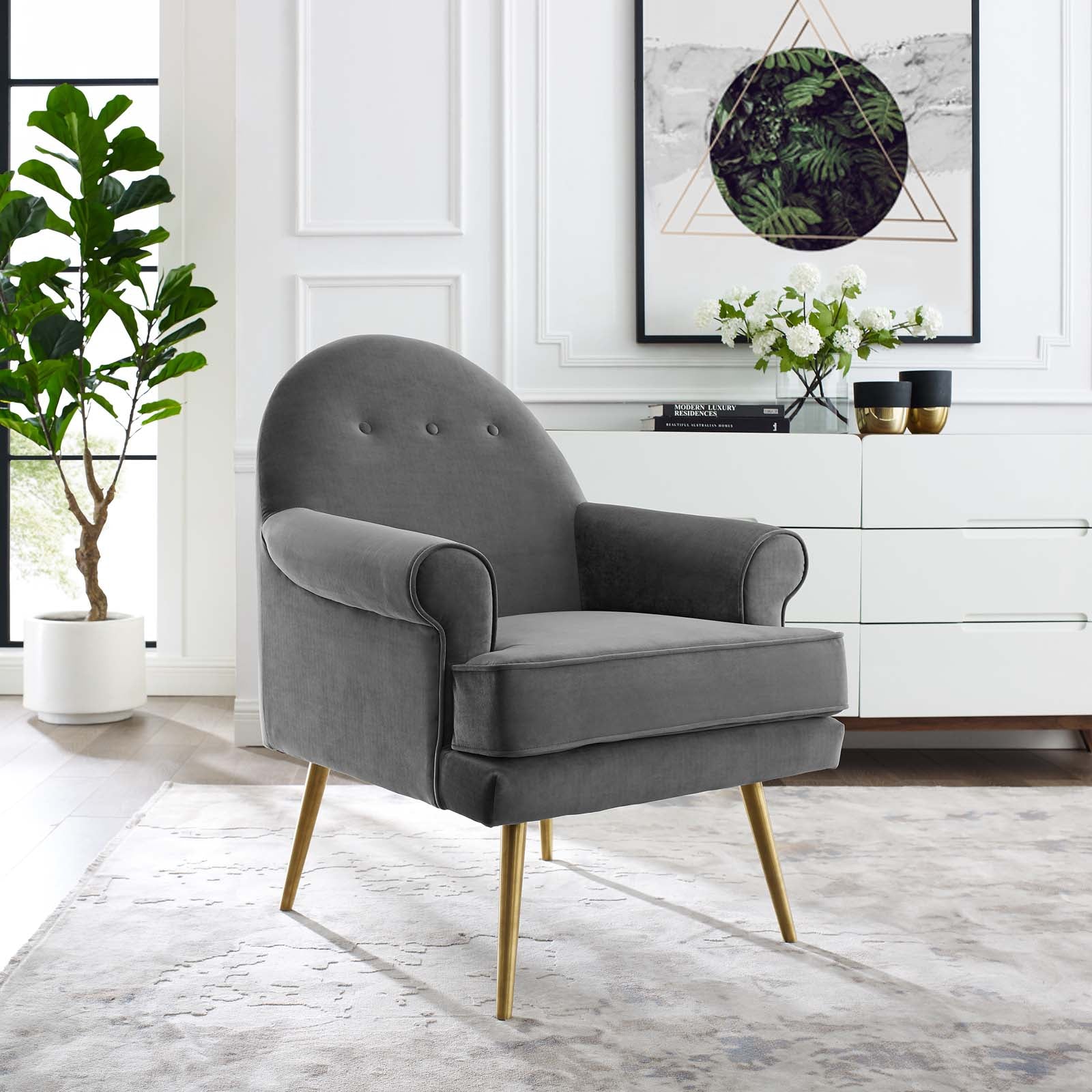 Revive Tufted Button Accent Performance Velvet Armchair Gray