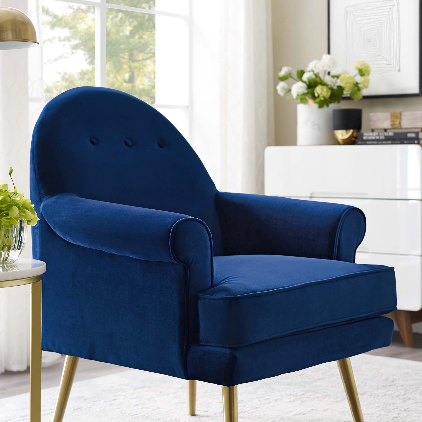 Modway Chairs - Revive Tufted Button Accent Performance Velvet Armchair Navy