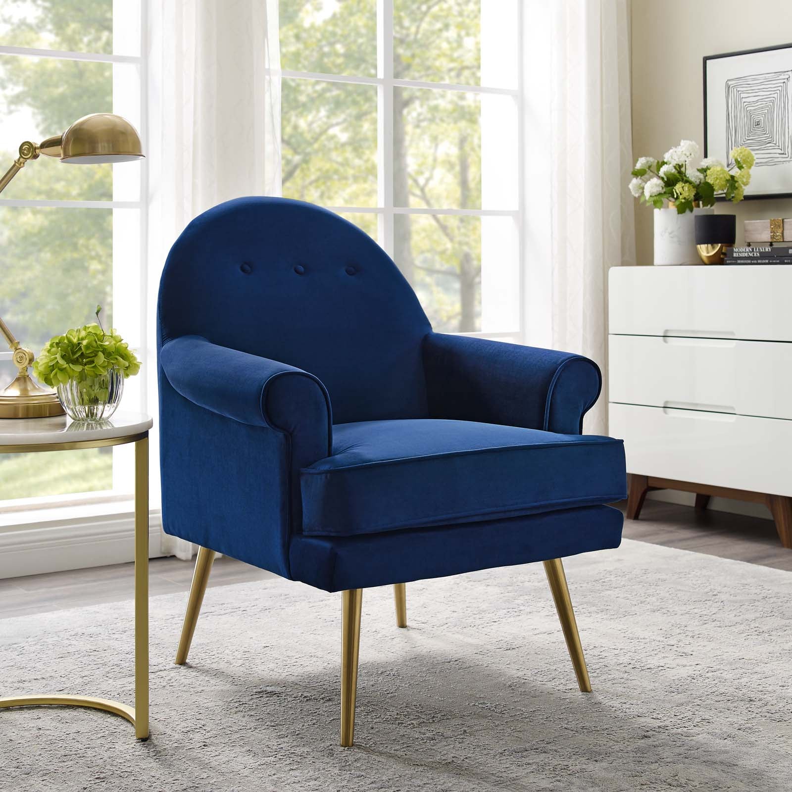 Modway Chairs - Revive Tufted Button Accent Performance Velvet Armchair Navy