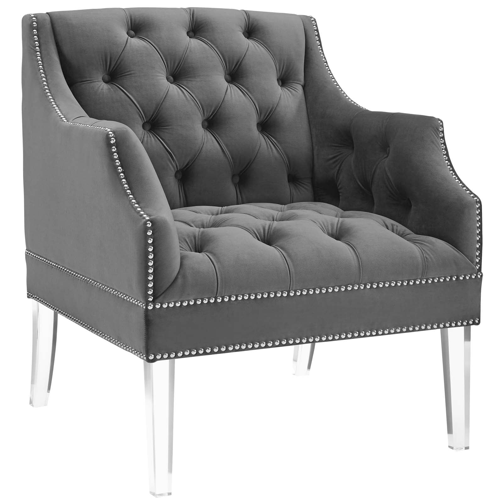 Modway Chairs - Proverbial Tufted Button Accent Performance Velvet Armchair Gray