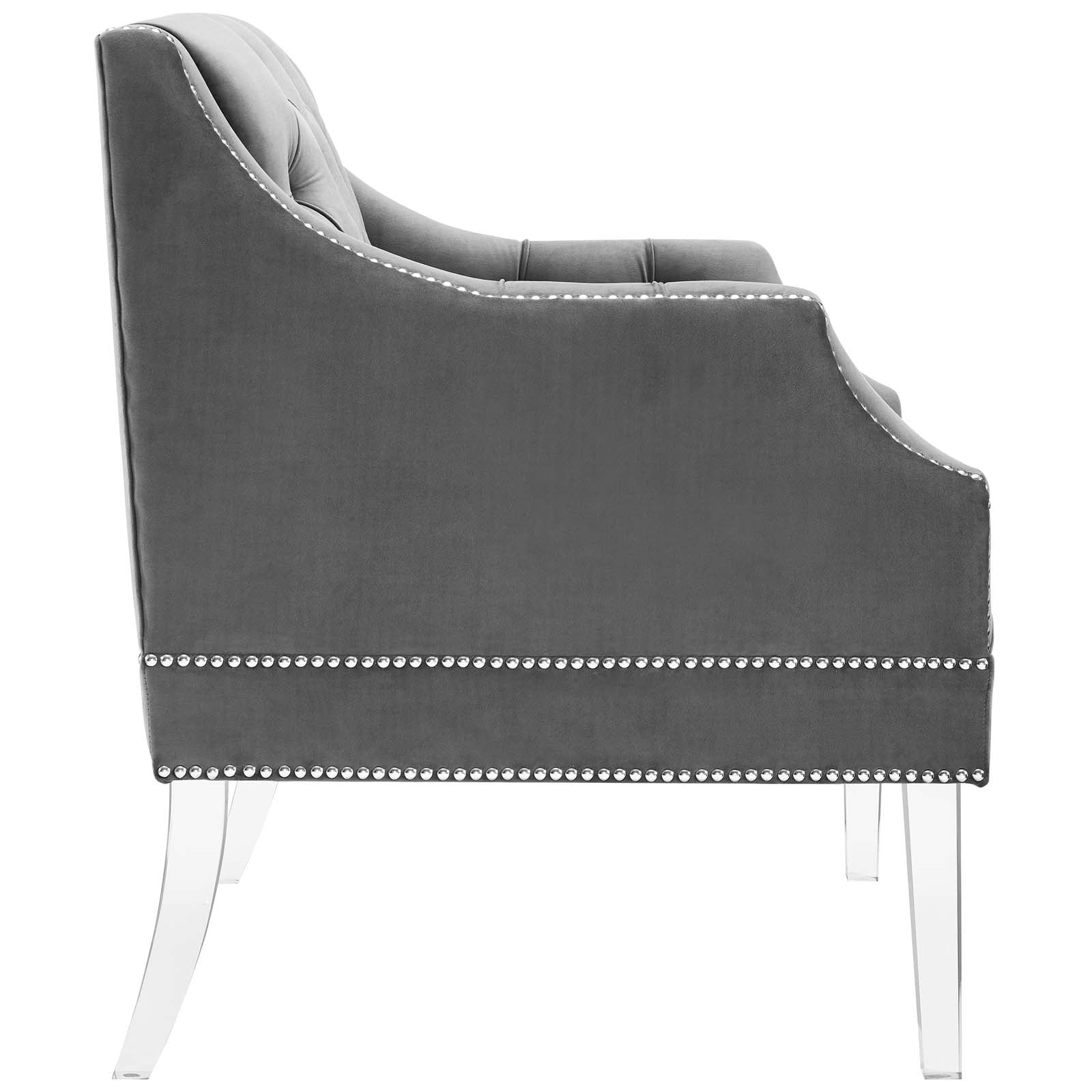 Modway Chairs - Proverbial Tufted Button Accent Performance Velvet Armchair Gray