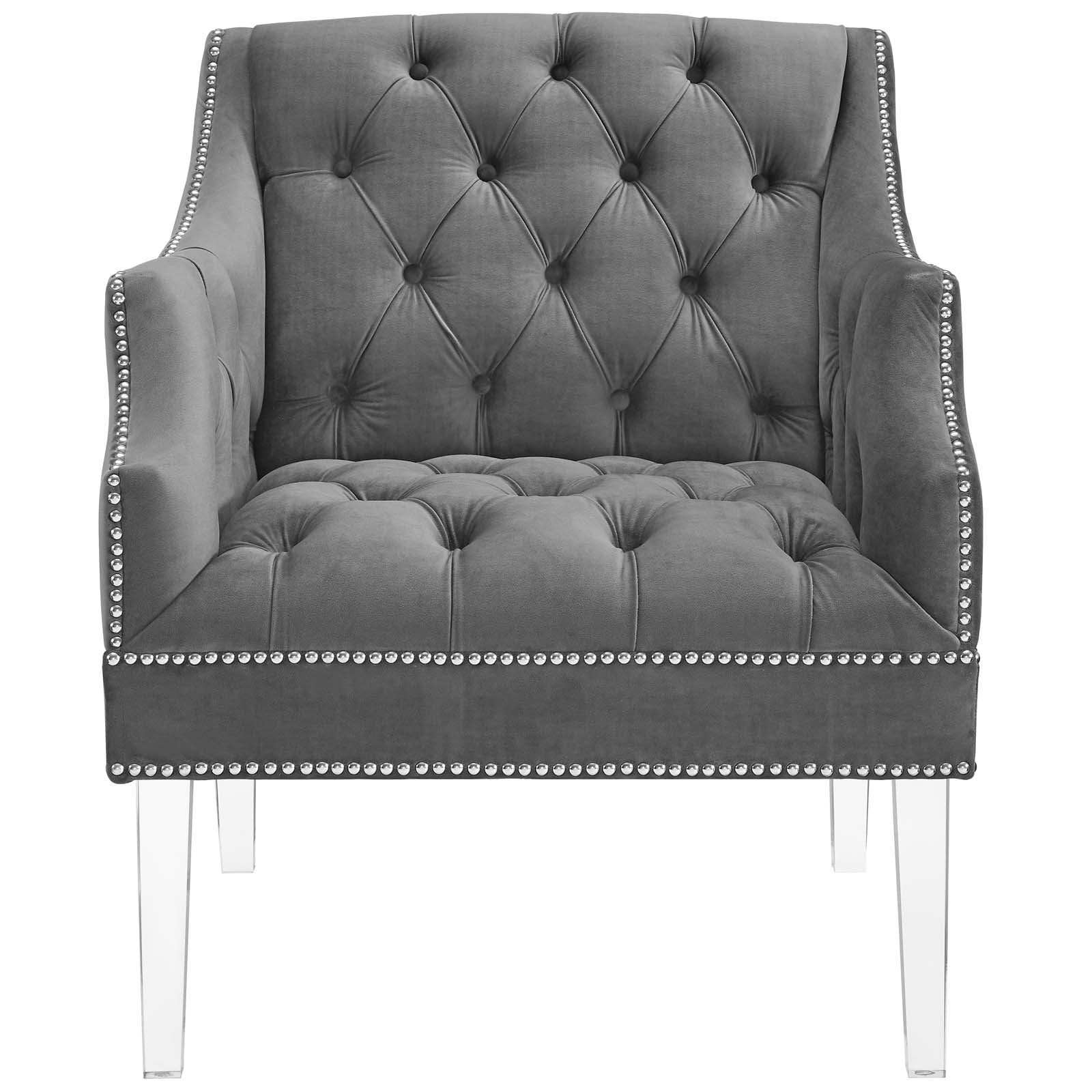 Modway Chairs - Proverbial Tufted Button Accent Performance Velvet Armchair Gray