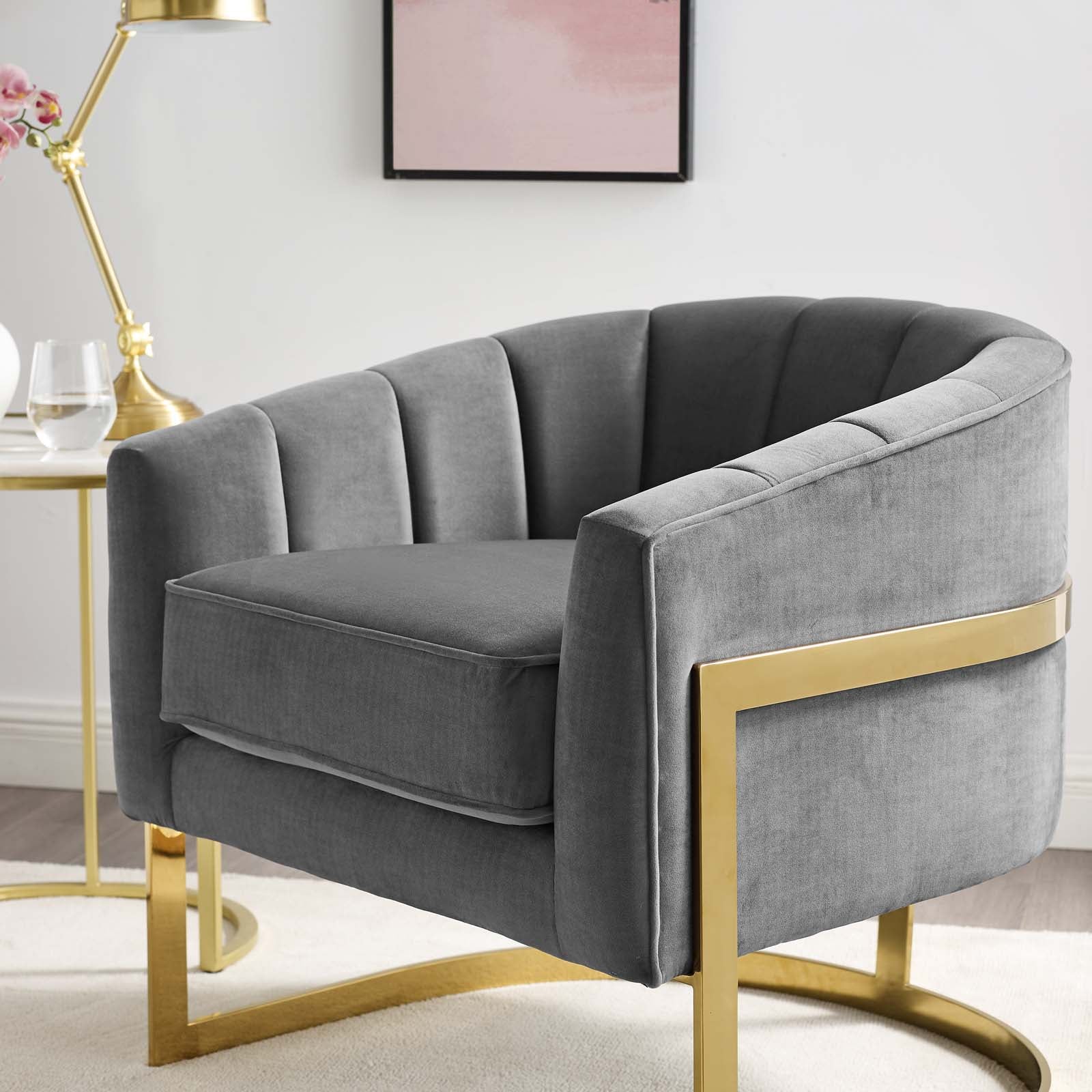 Modway Accent Chairs - Esteem Vertical Channel Tufted Performance Velvet Accent Armchair Gray