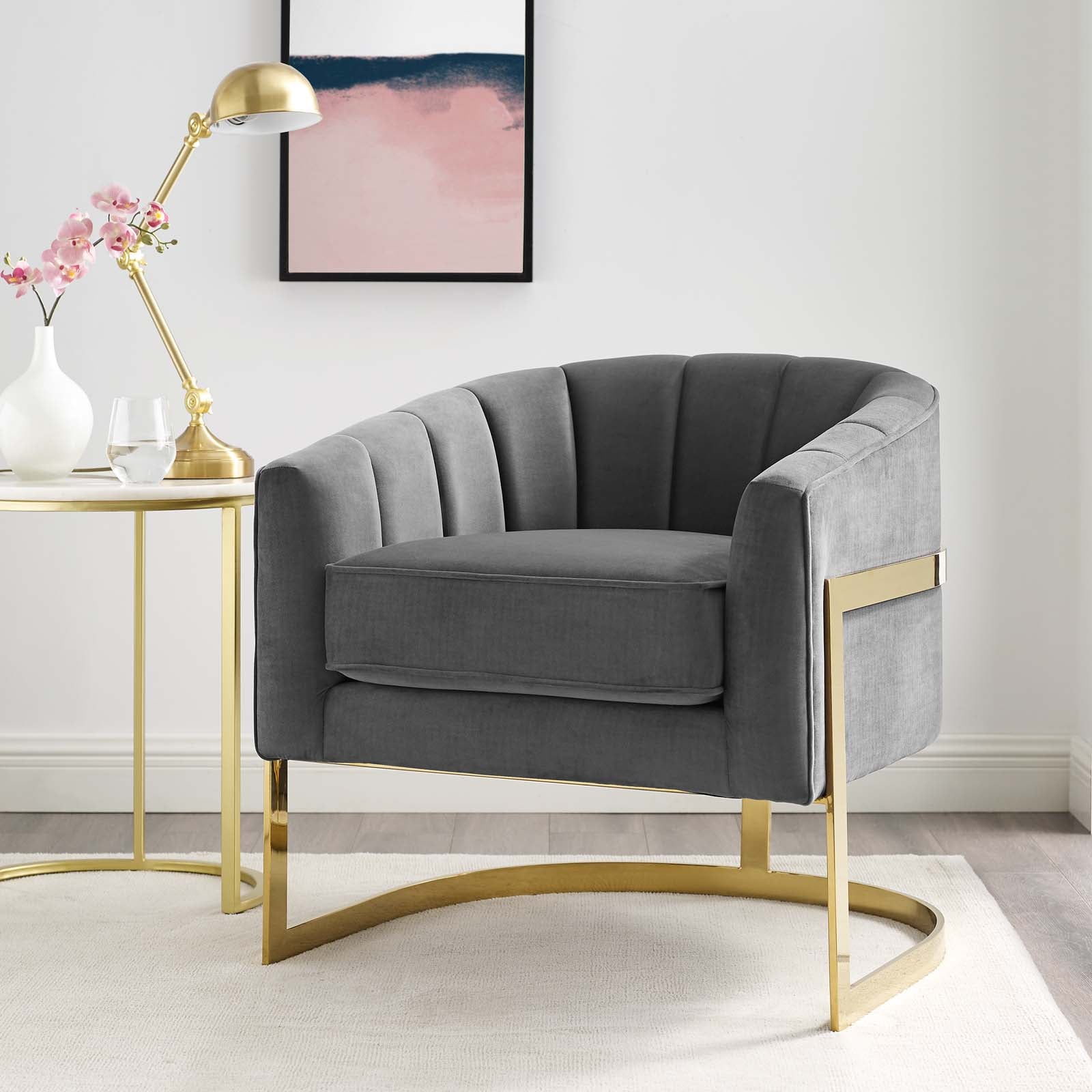 Modway Accent Chairs - Esteem Vertical Channel Tufted Performance Velvet Accent Armchair Gray