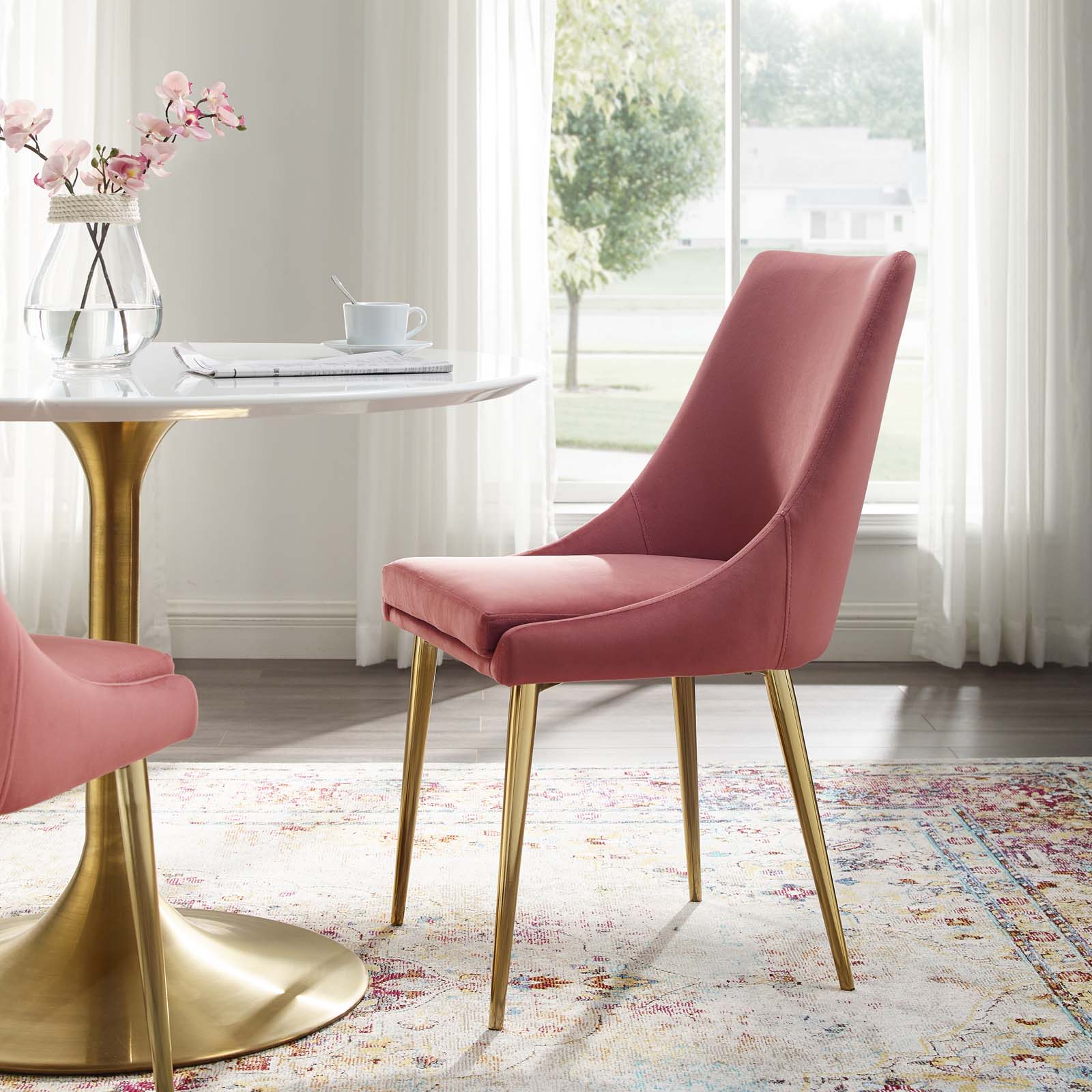 Modway Dining Chairs - Viscount Performance Velvet Dining Chair Dusty Rose
