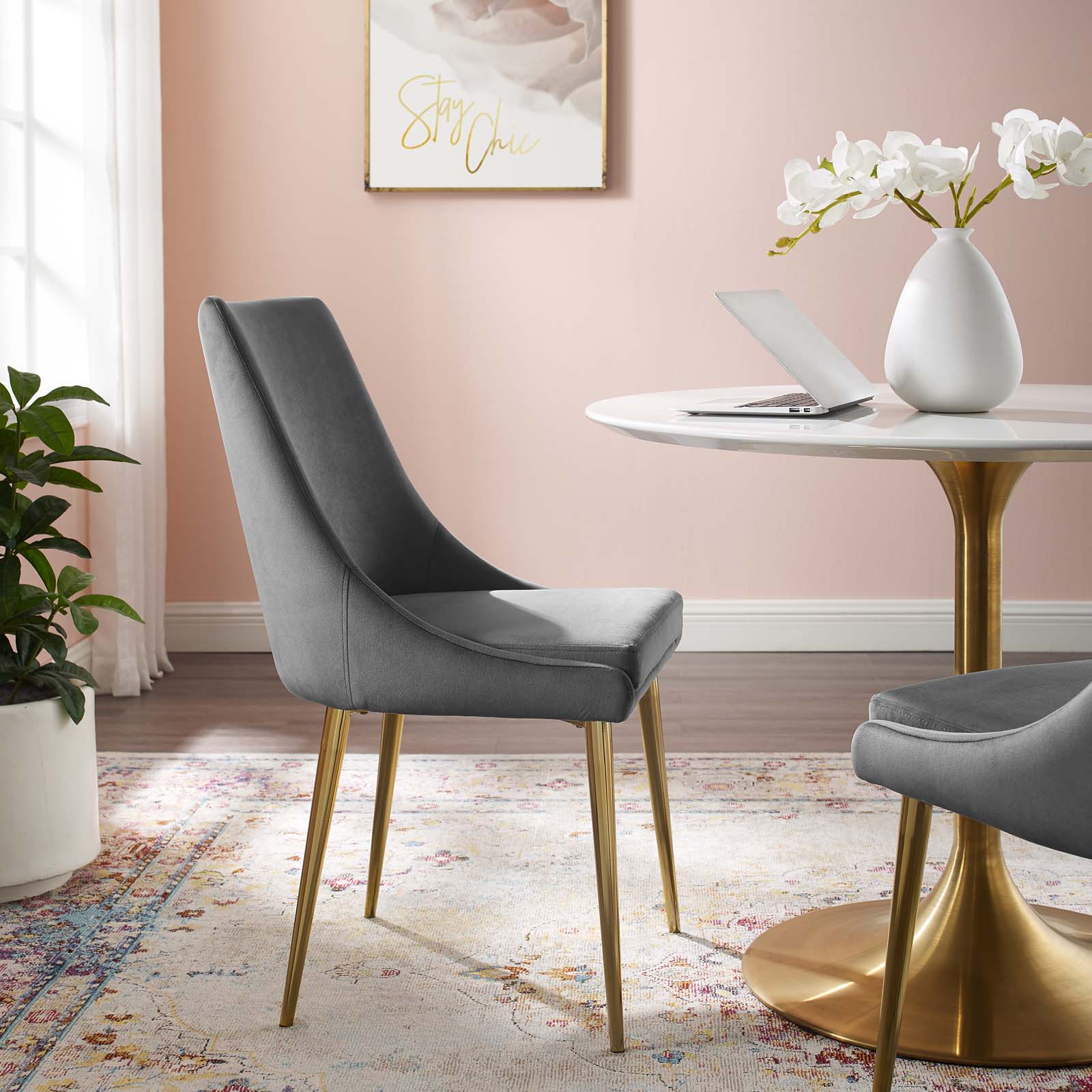Modway Dining Chairs - Viscount Accent Performance Velvet Dining Chair Gray