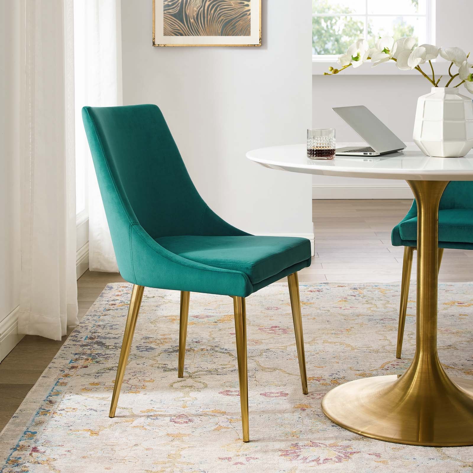 Modway Dining Chairs - Viscount Modern Accent Performance Velvet Dining Chair Teal