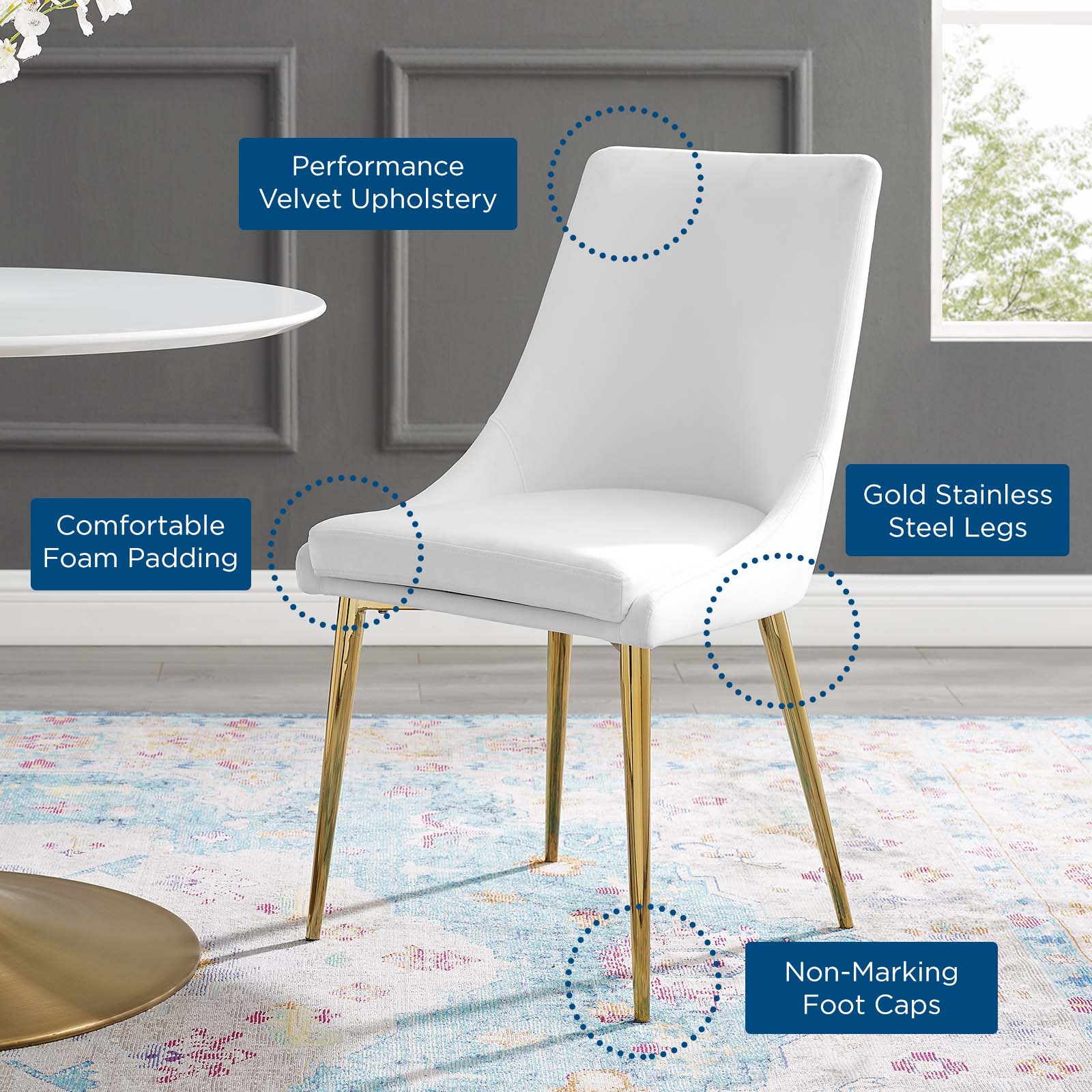 Modway Dining Chairs - Viscount Modern Accent Performance Velvet Dining Chair White