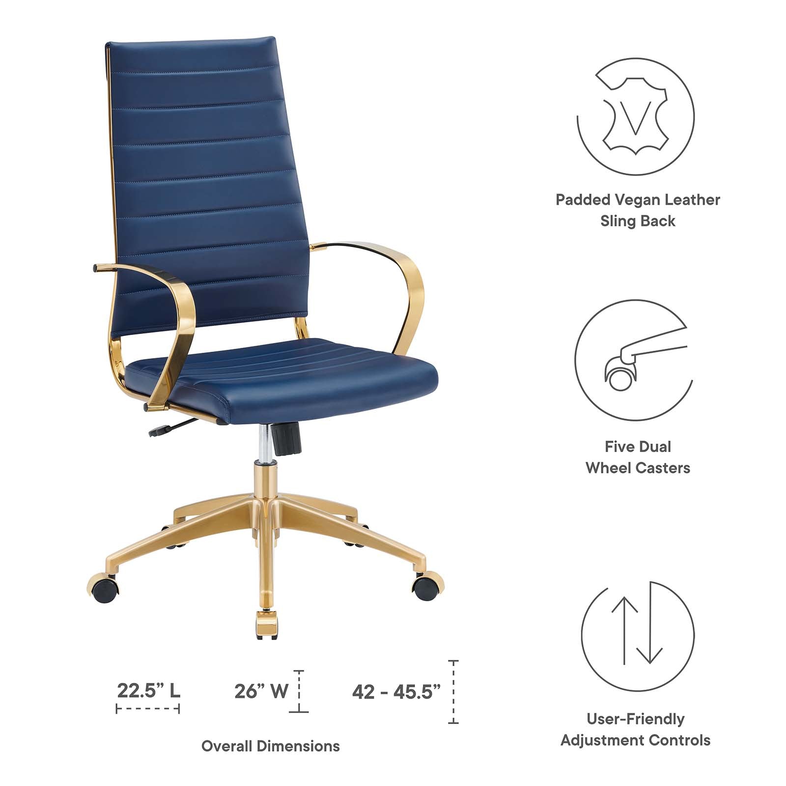 Modway Task Chairs - Jive Gold Stainless Steel Highback Office Chair Gold Navy