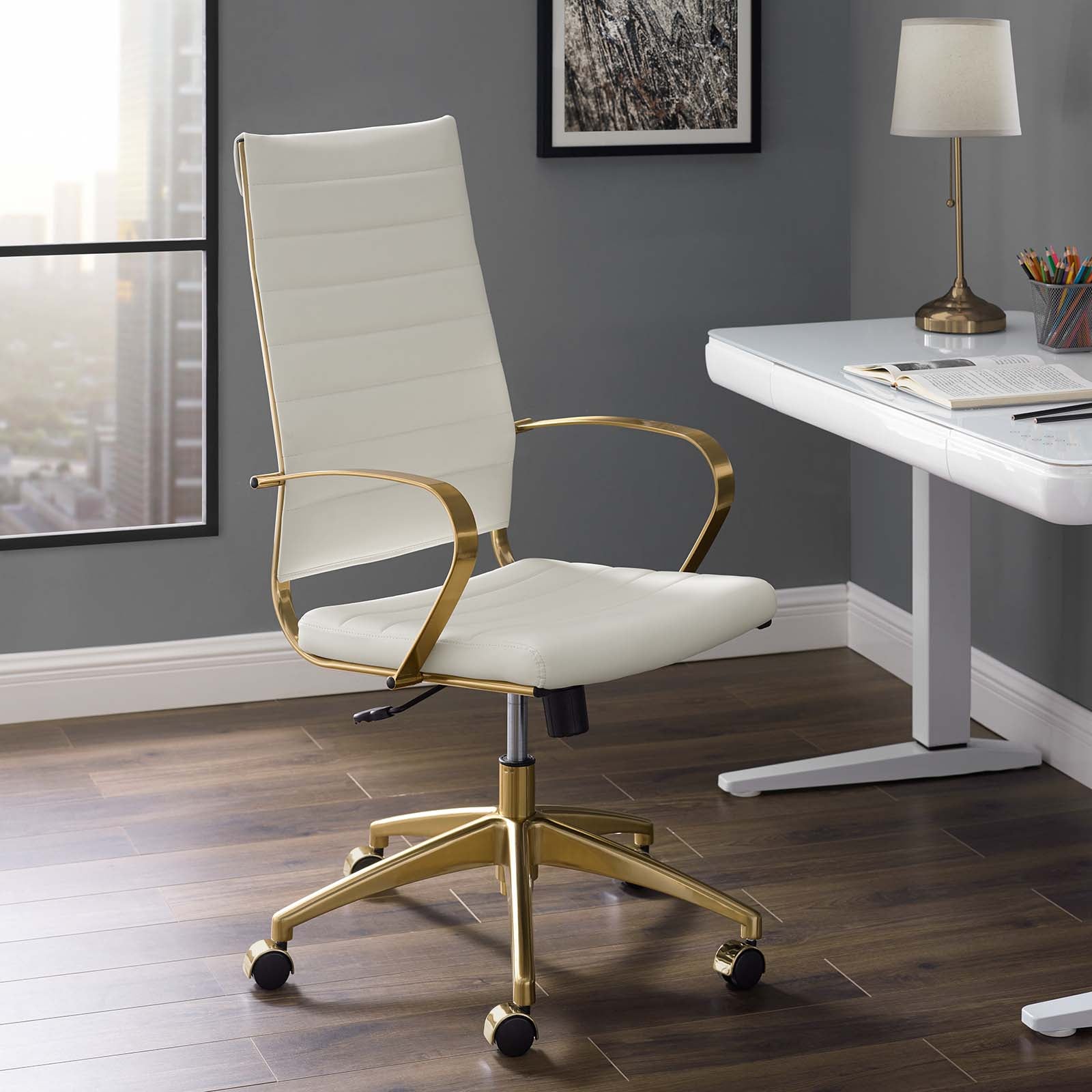 Modway Task Chairs - Jive Gold Stainless Steel Highback Office Chair Gold and White