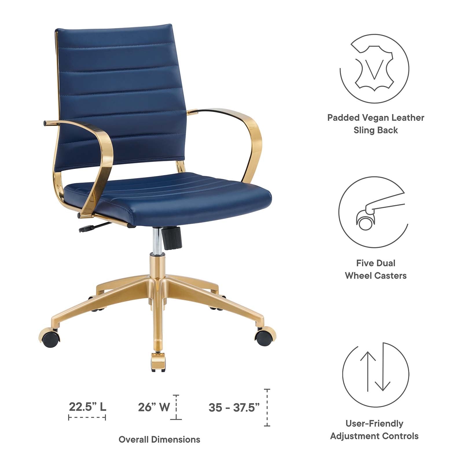 Modway Task Chairs - Jive Gold Stainless Steel Midback Office Chair Gold Navy