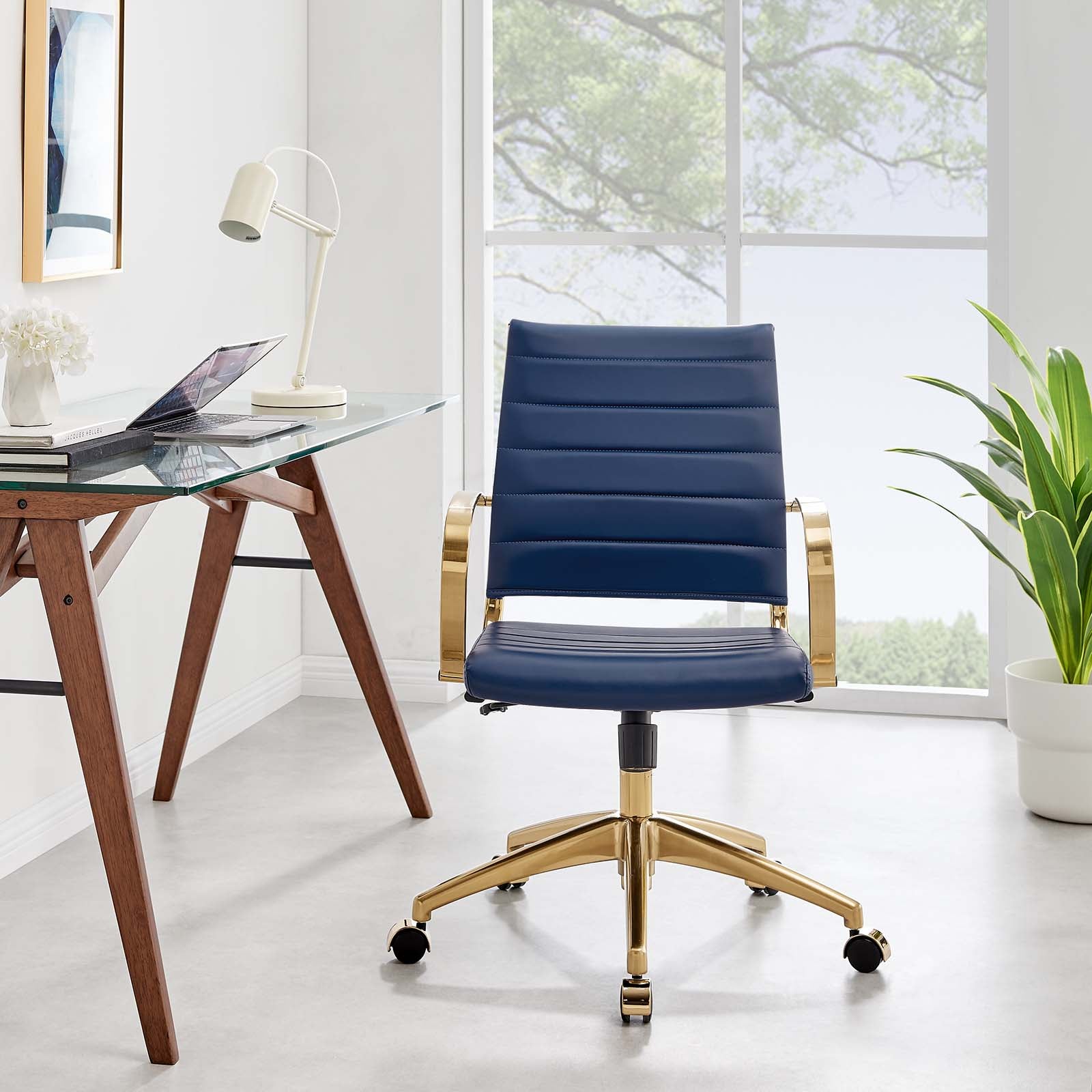 Modway Task Chairs - Jive Gold Stainless Steel Midback Office Chair Gold Navy