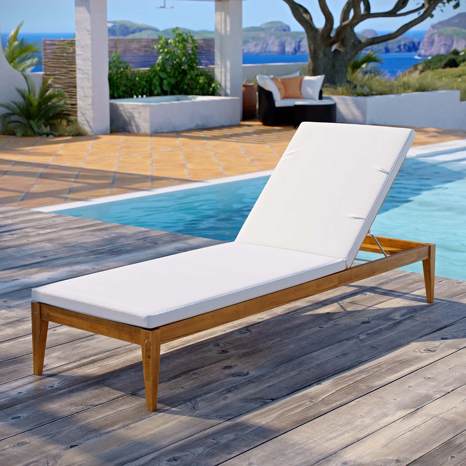 Modway Outdoor Loungers - Northlake Outdoor Patio Premium Grade A Teak Wood Chaise Lounge Natural White